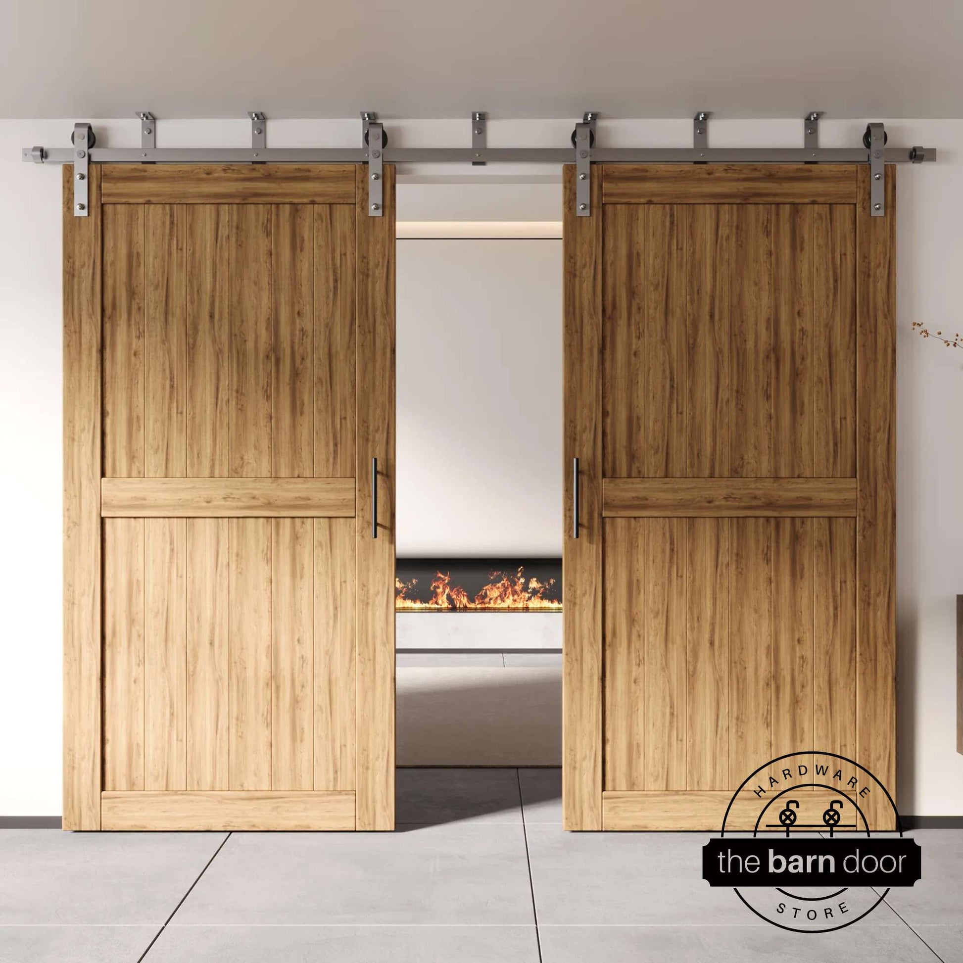 Ceiling Mount Brushed Nickel Barn Door Hardware