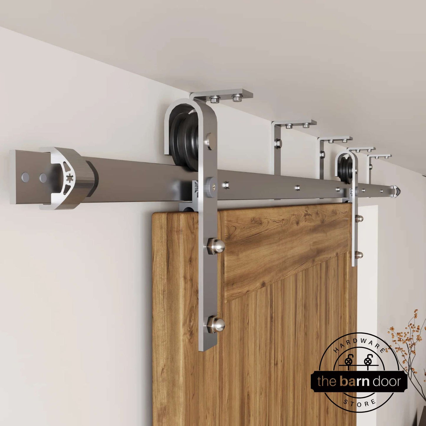 Ceiling Mount Brushed Nickel Barn Door Hardware