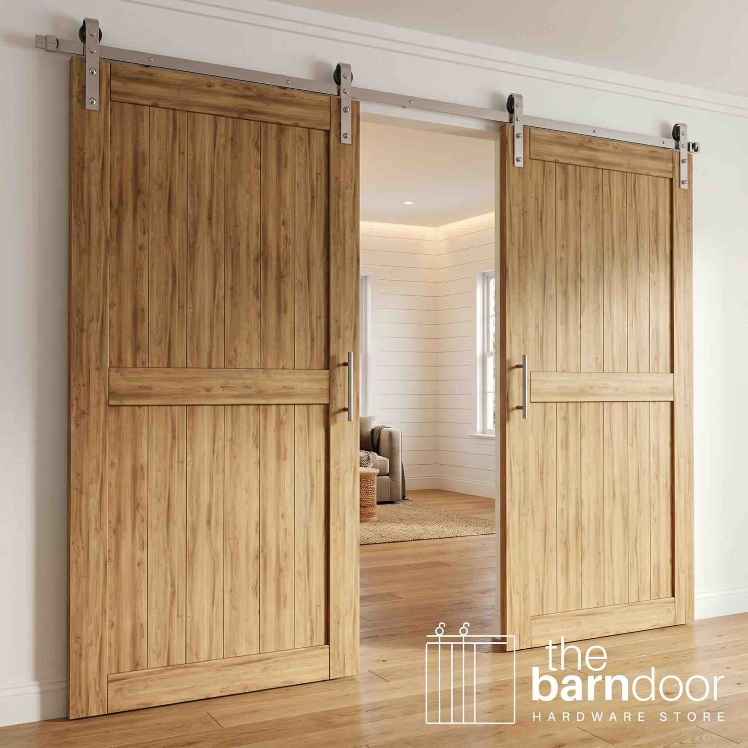 J-Strap Brushed Nickel Barn Door Hardware Kit