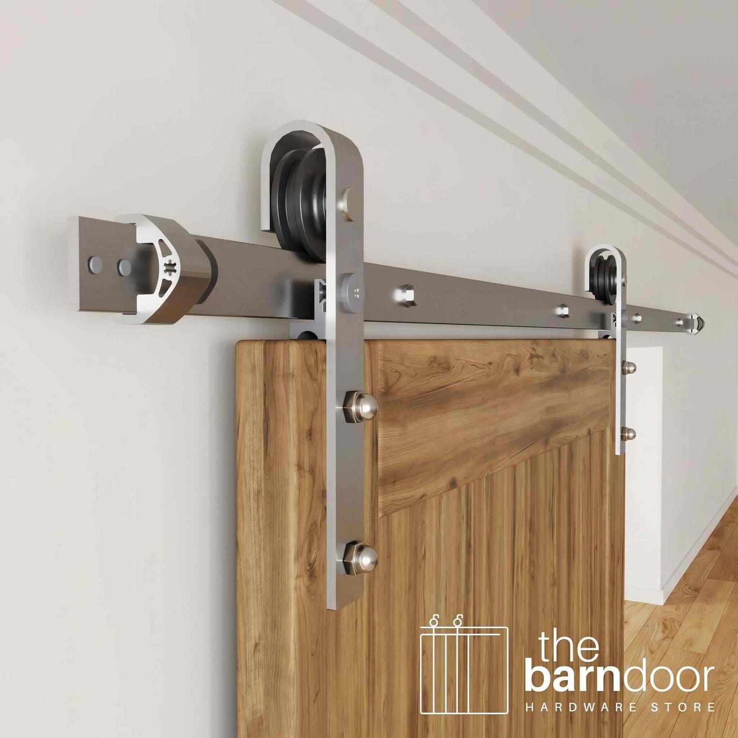 J-Strap Brushed Nickel Barn Door Hardware Kit