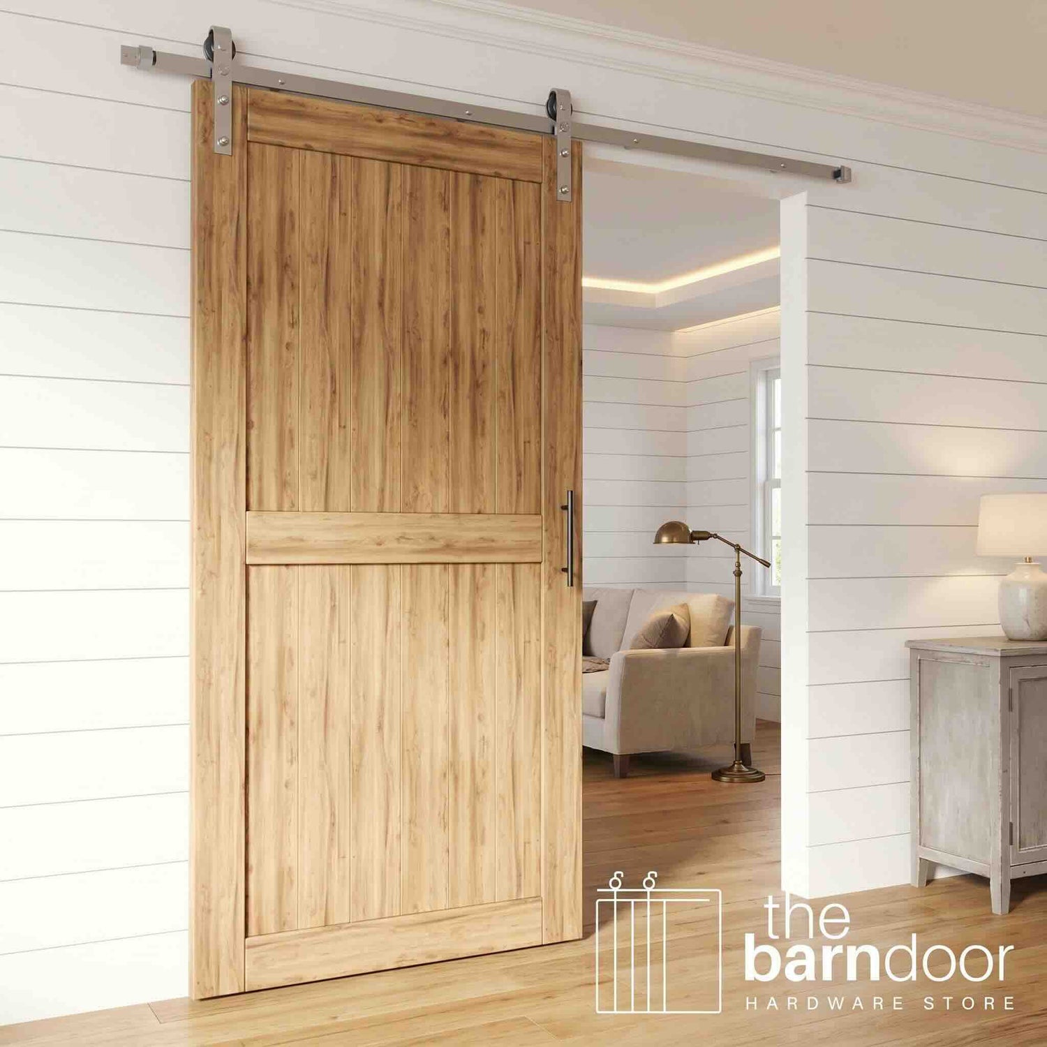 J-Strap Brushed Nickel Barn Door Hardware Kit