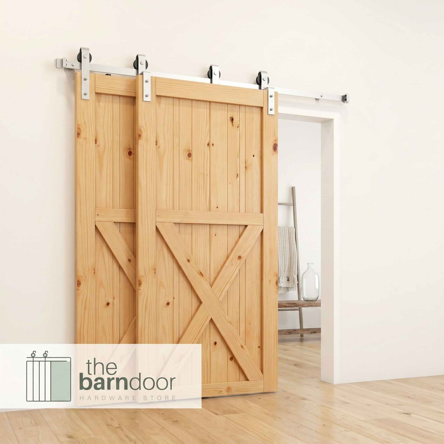 Classic Brushed Nickel Single Bypass Barn Door Hardware