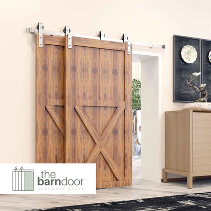 Classic Brushed Nickel Single Bypass Barn Door Hardware