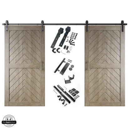 Classic Gray Fishbone Double Barn Door Kit by TBDHS