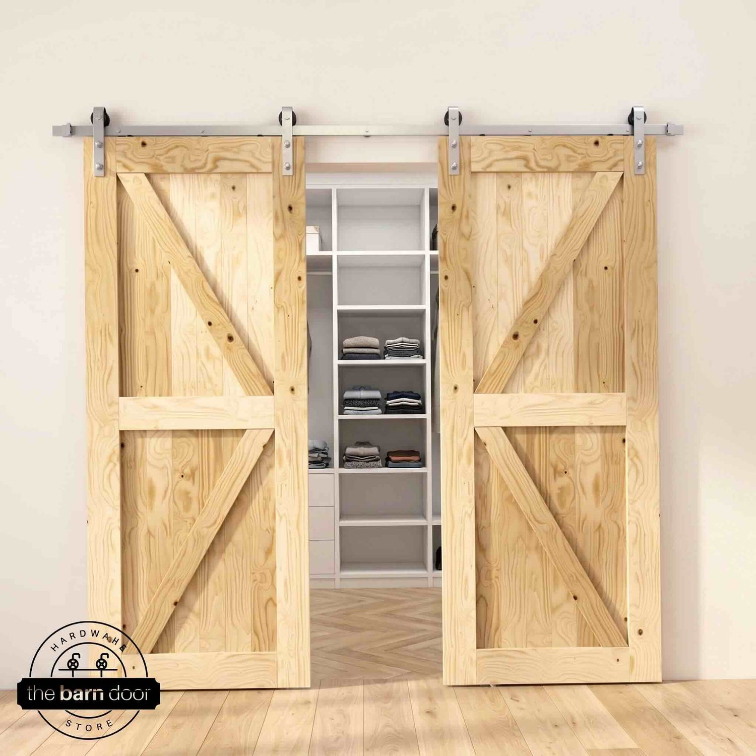 Brushed Nickel Single Track Double Door Barn Door Kit