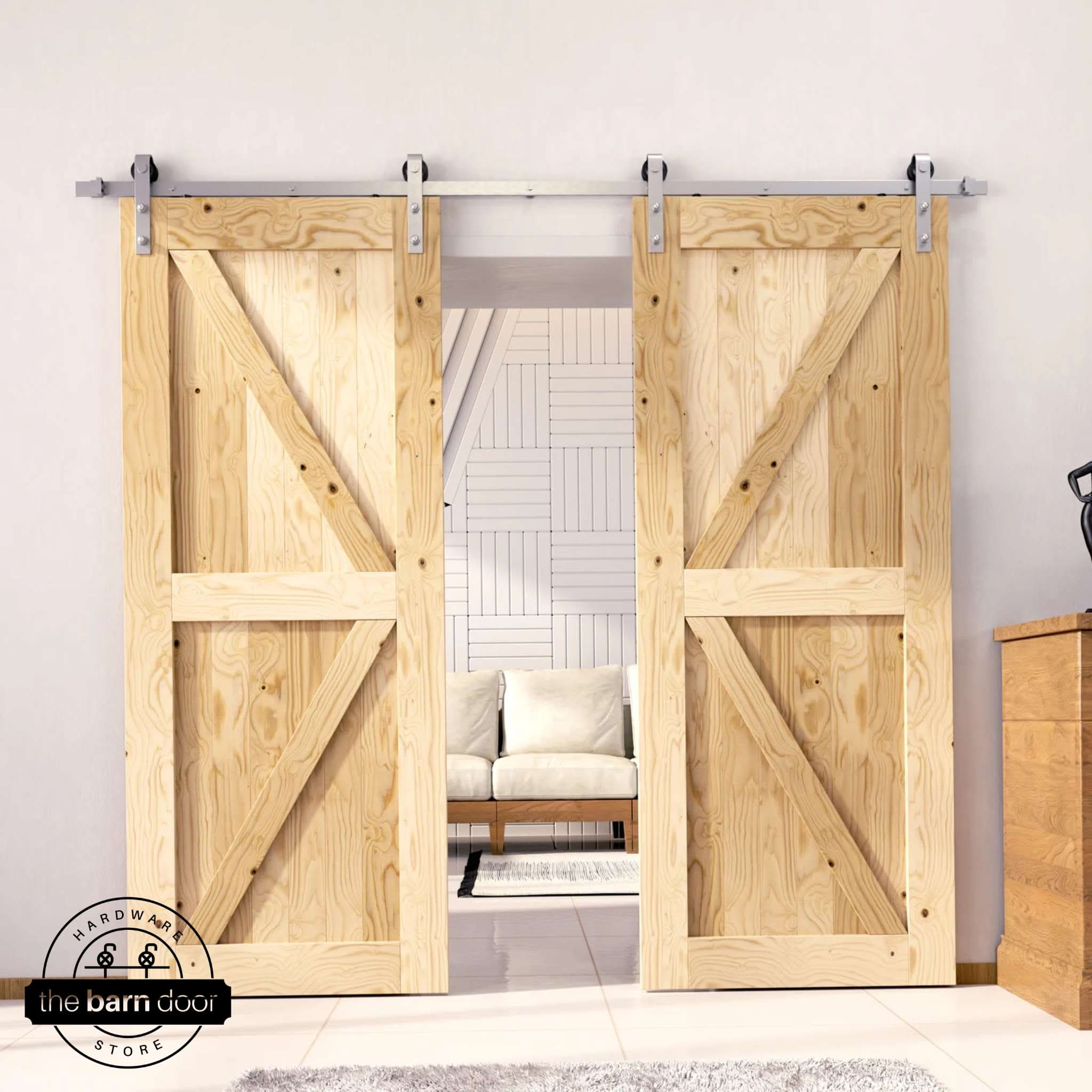 Brushed Nickel Single Track Double Door Barn Door Kit