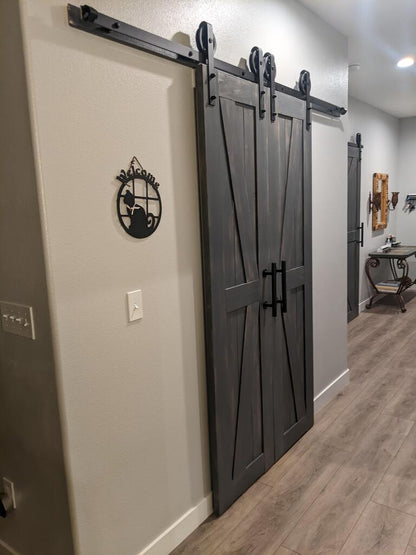 Finished Spoke Wheel Barn Door Hardware Install