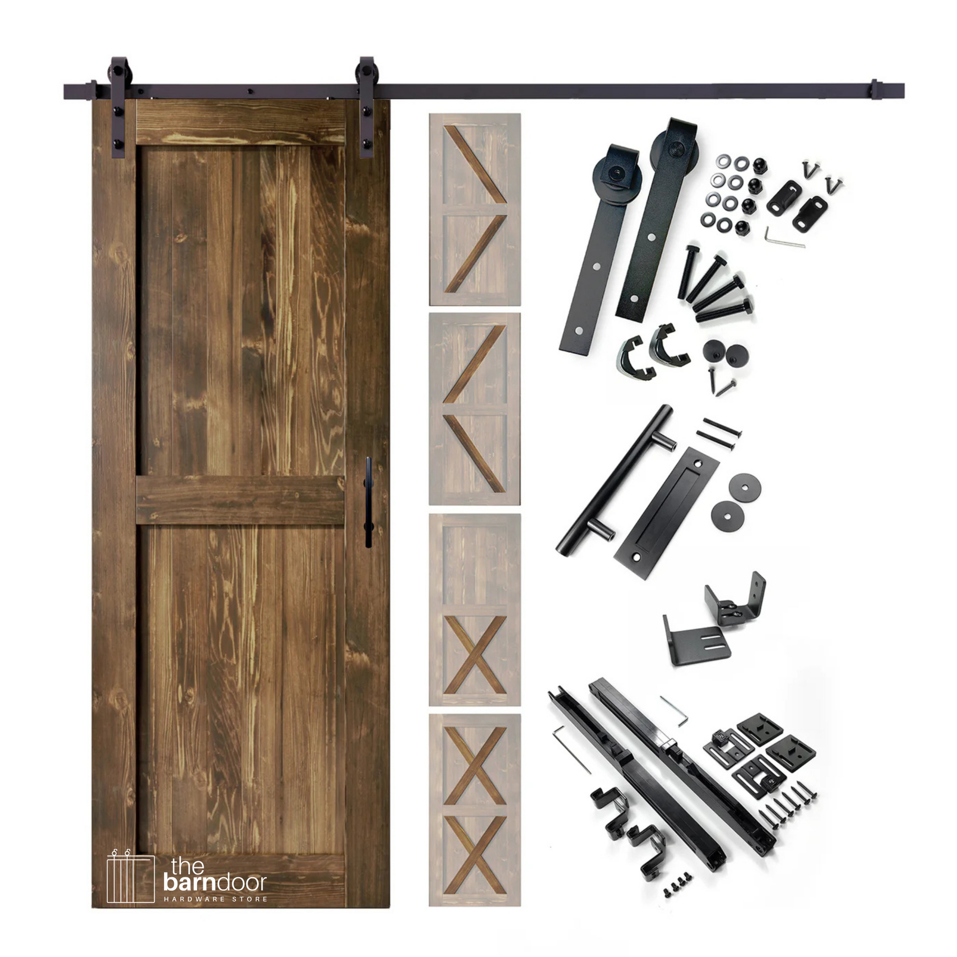 Dark Walnut Barn Door with Classic Single Track Barn Door Kit by TBDHS