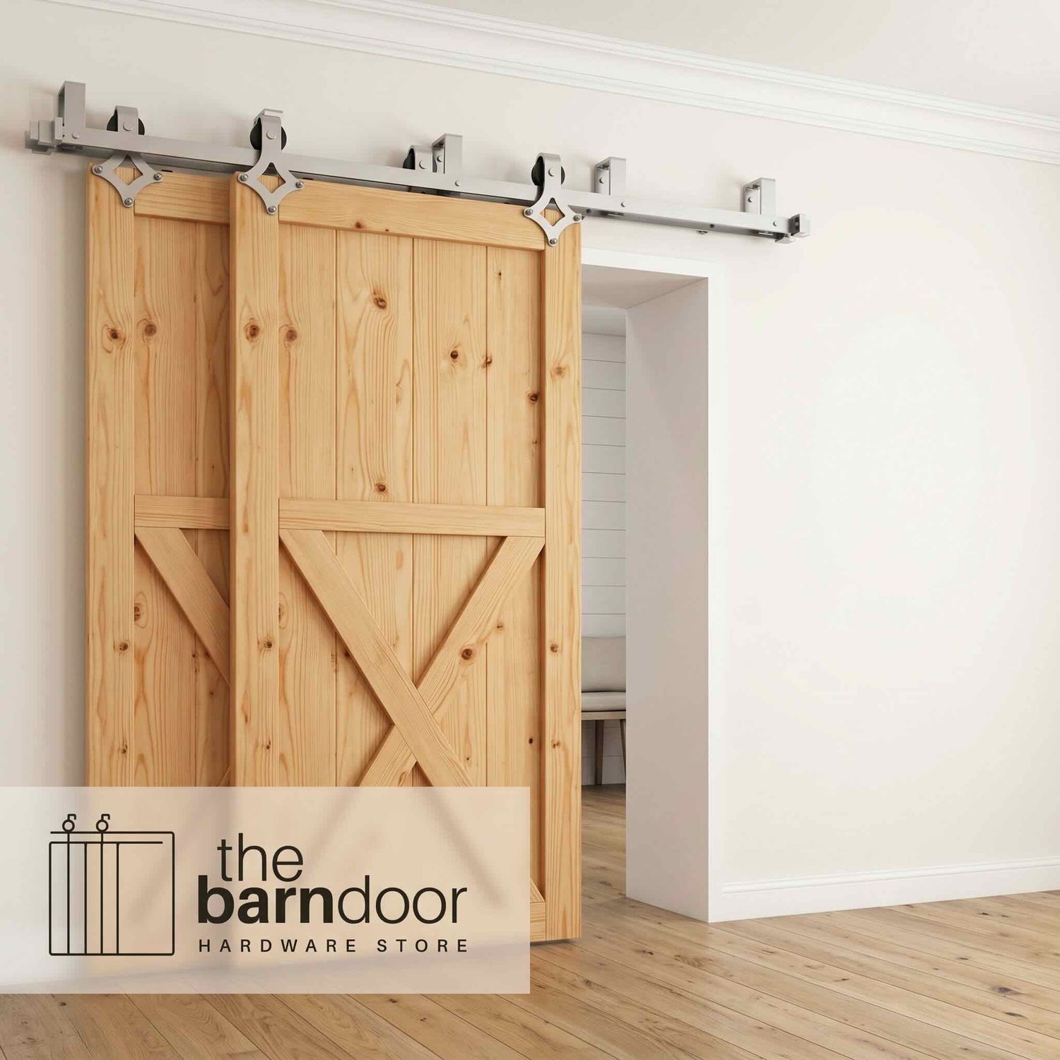 Diamond Brushed Nickel Double Track Bypass Barn Door Hardware Kit