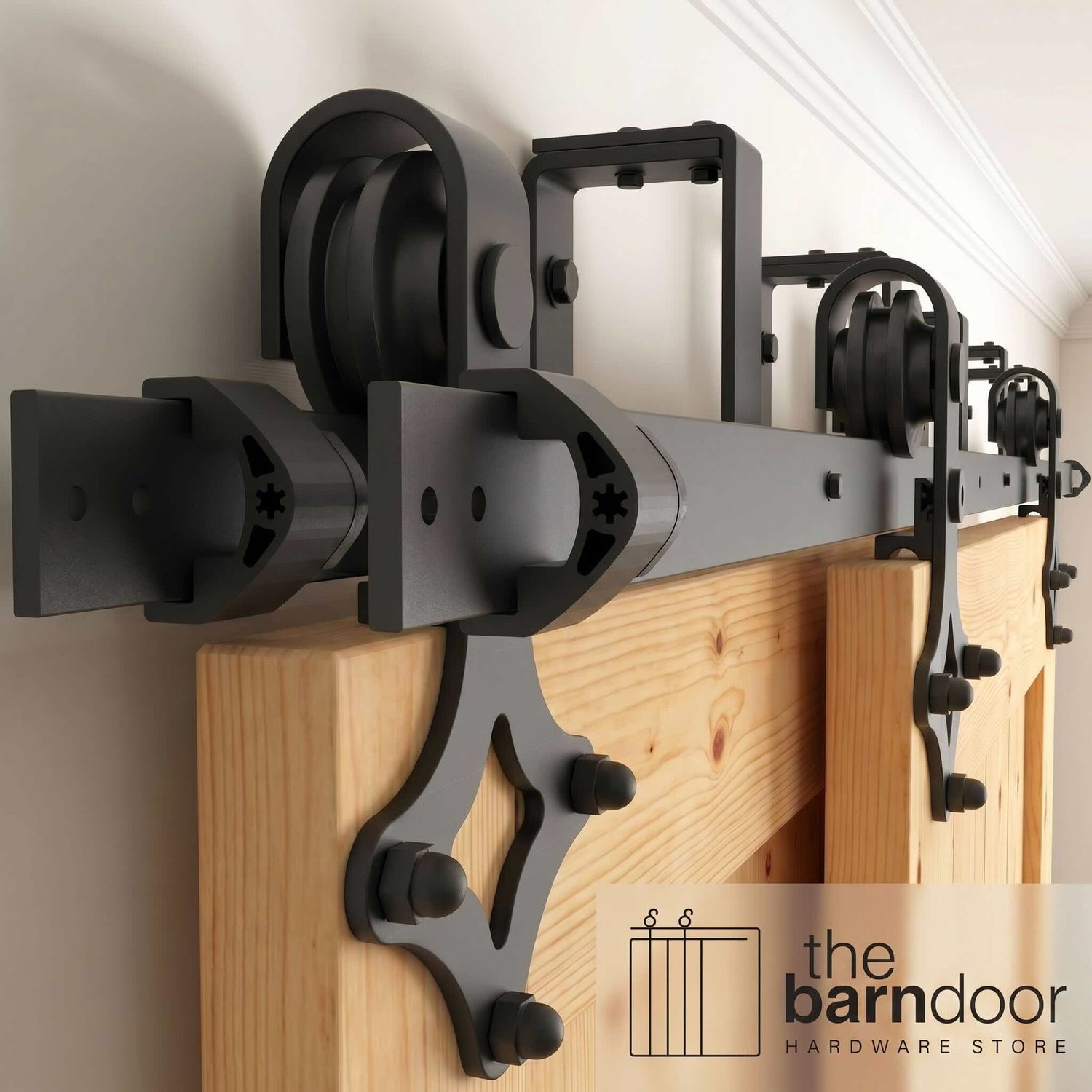 Diamond Black Double Track Bypass Barn Door Hardware Kit