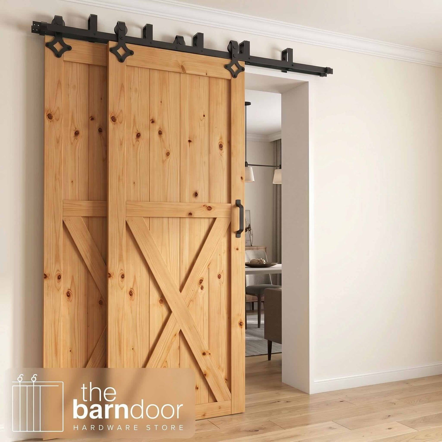 Diamond Black Double Track Bypass Barn Door Hardware Kit