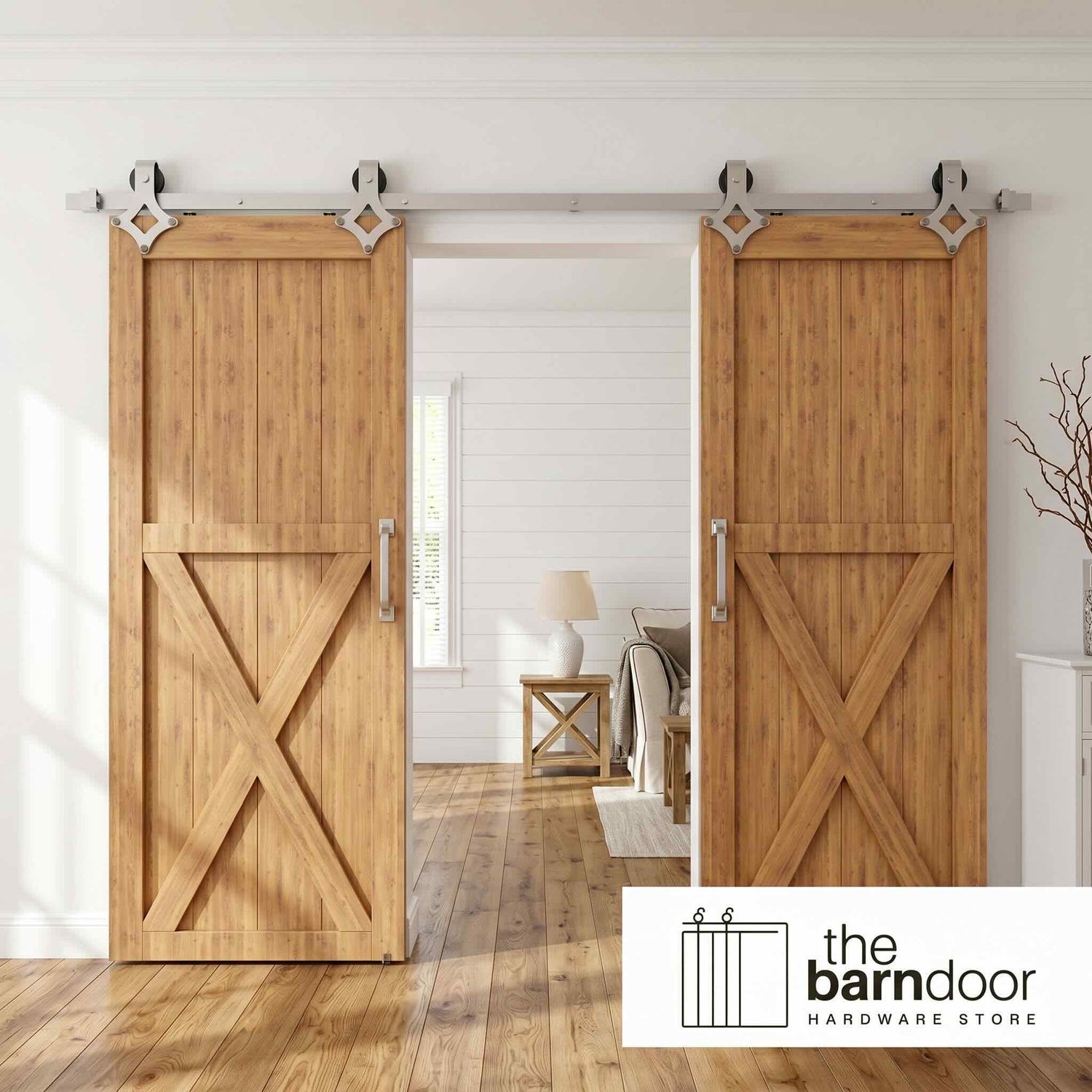 Diamond Brushed Nickel Barn Door Hardware Kit
