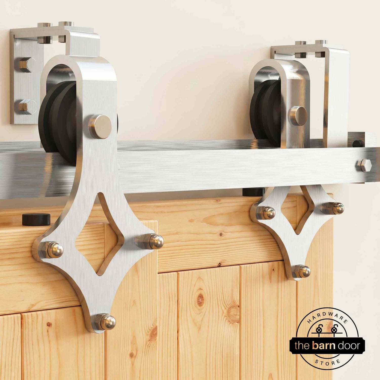 Diamond Brushed Nickel Double Track Bypass Barn Door Hardware Kit