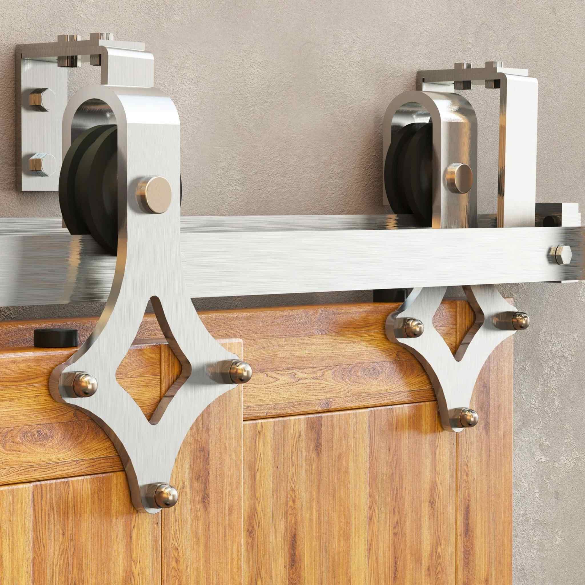 Diamond Brushed Nickel Double Track Bypass Barn Door Hardware Kit