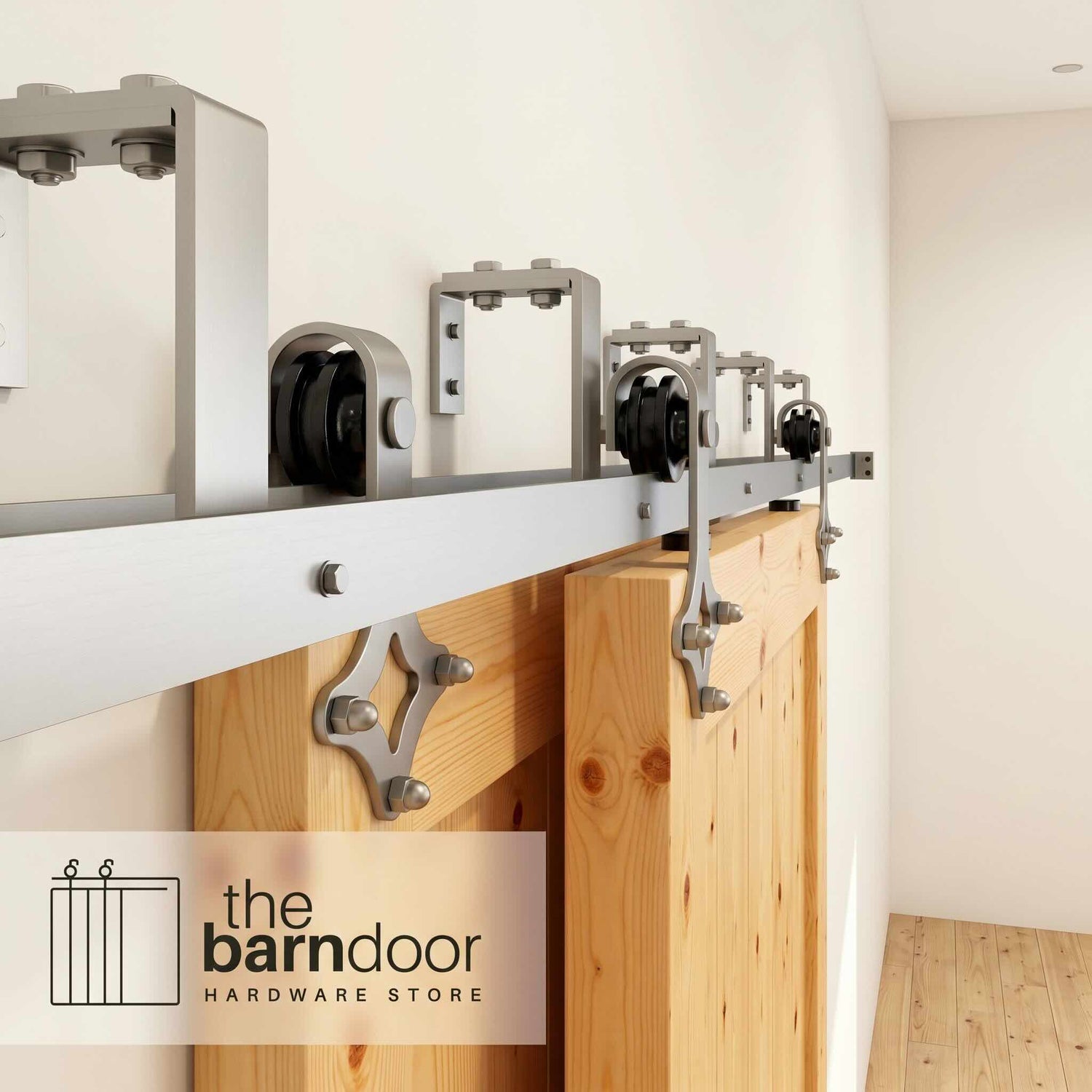 Diamond Brushed Nickel Double Track Bypass Barn Door Hardware Kit