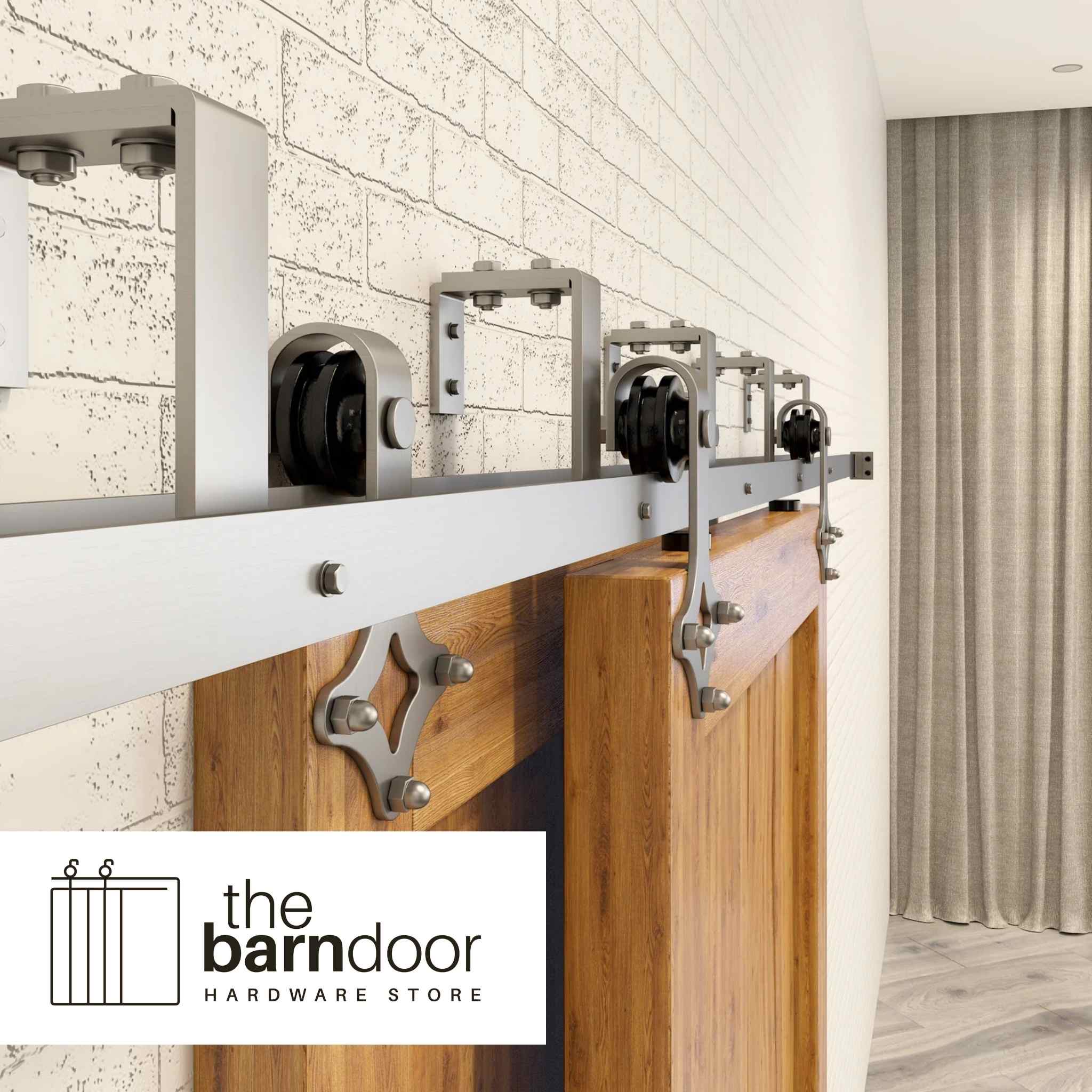 Diamond Brushed Nickel Double Track Bypass Barn Door Hardware Kit