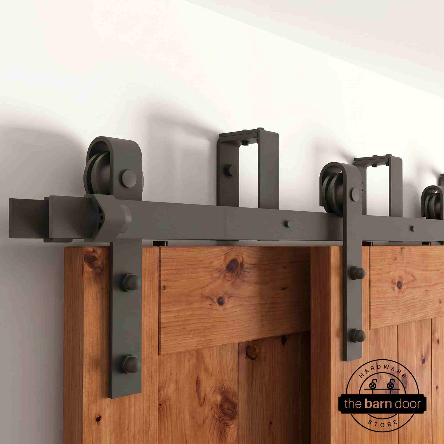 J-Strap Black Double Track Bypass Barn Door Hardware Kit