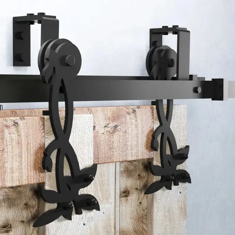 Flower Double Track Bypass Barn Door Hardware Kit