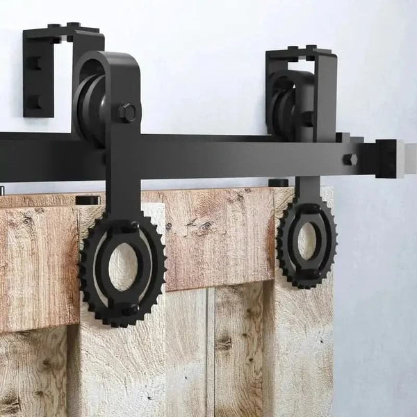 Gear Shaped Double Track Bypass Barn Door Hardware Kit