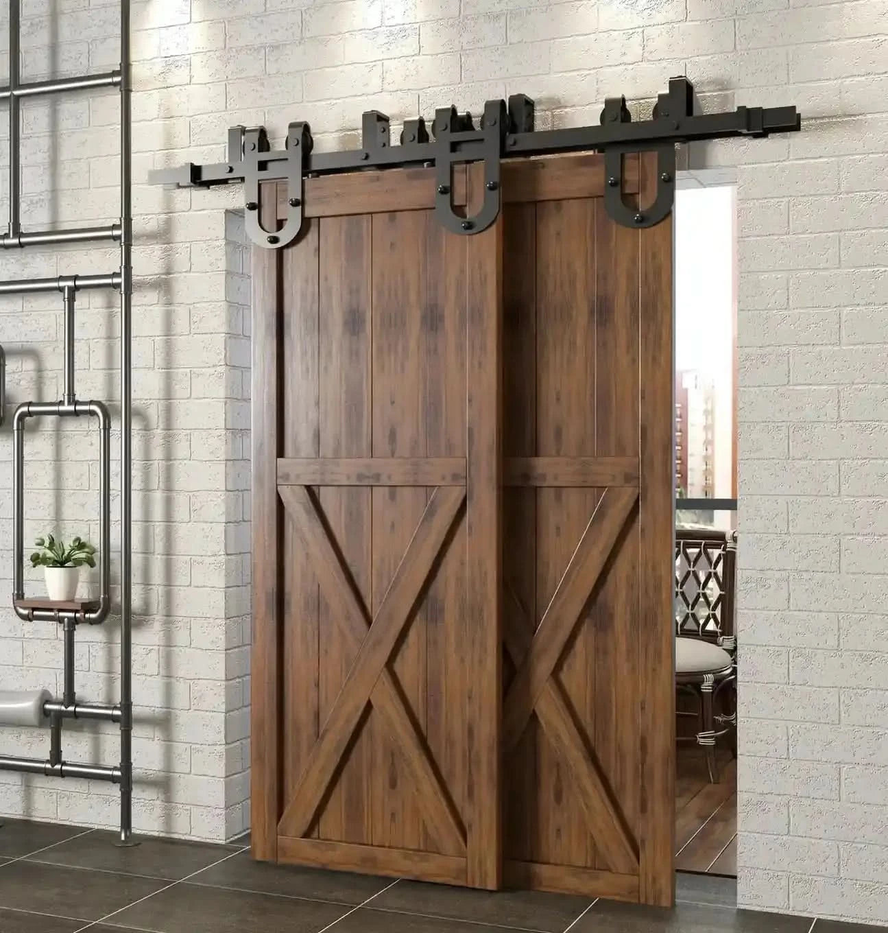 U-Shaped Triple Track Bypass Barn Door Hardware Kit