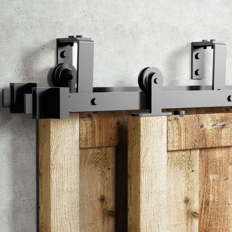 T-Shape Double Track Bypass Barn Door Hardware Kit