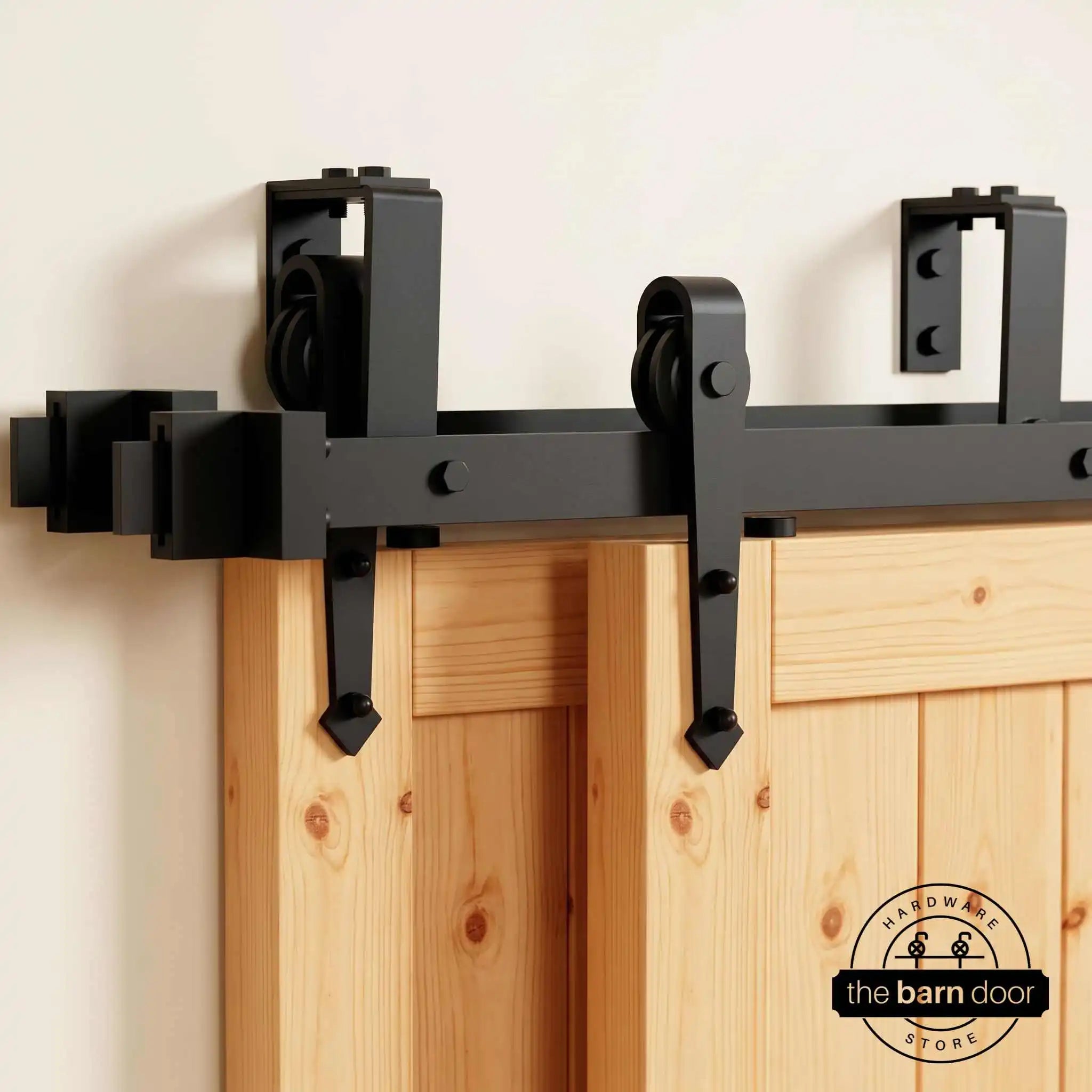 Arrow Black Double Track Bypass Barn Door Hardware Kit