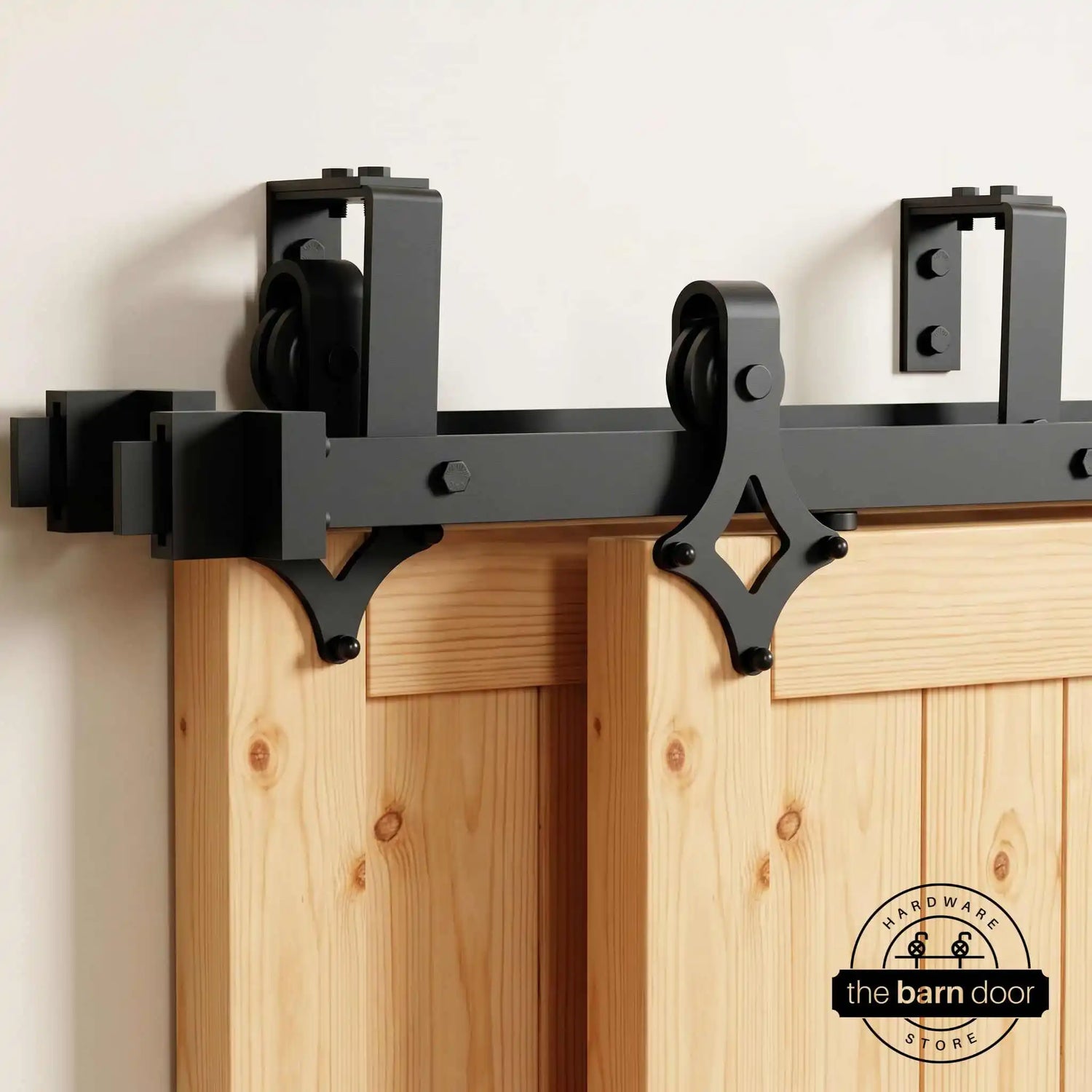 Diamond Black Double Track Bypass Barn Door Hardware Kit