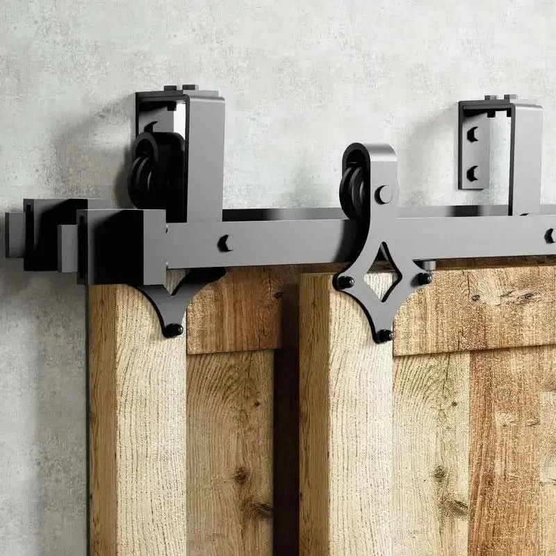 Diamond Black Double Track Bypass Barn Door Hardware Kit