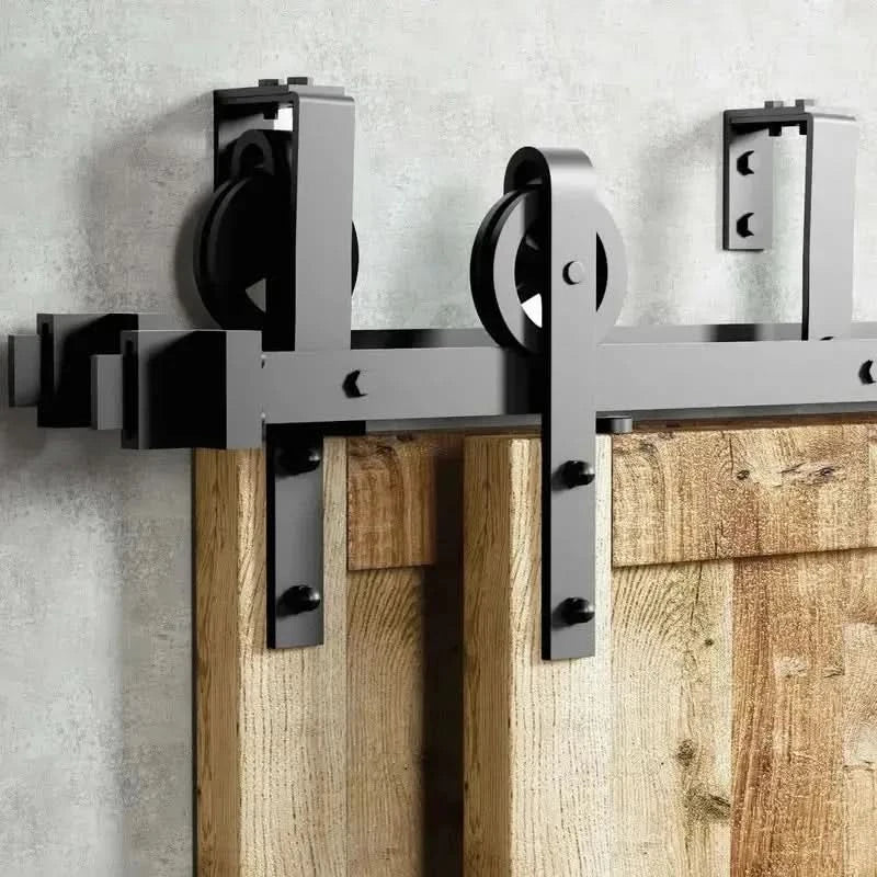 Spoke Wheel Double Track Bypass Barn Door Hardware Kit