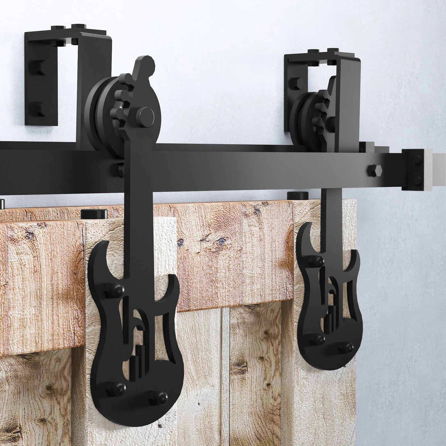 Guitar Shaped Double Track Bypass Barn Door Hardware Kit by TBDHS