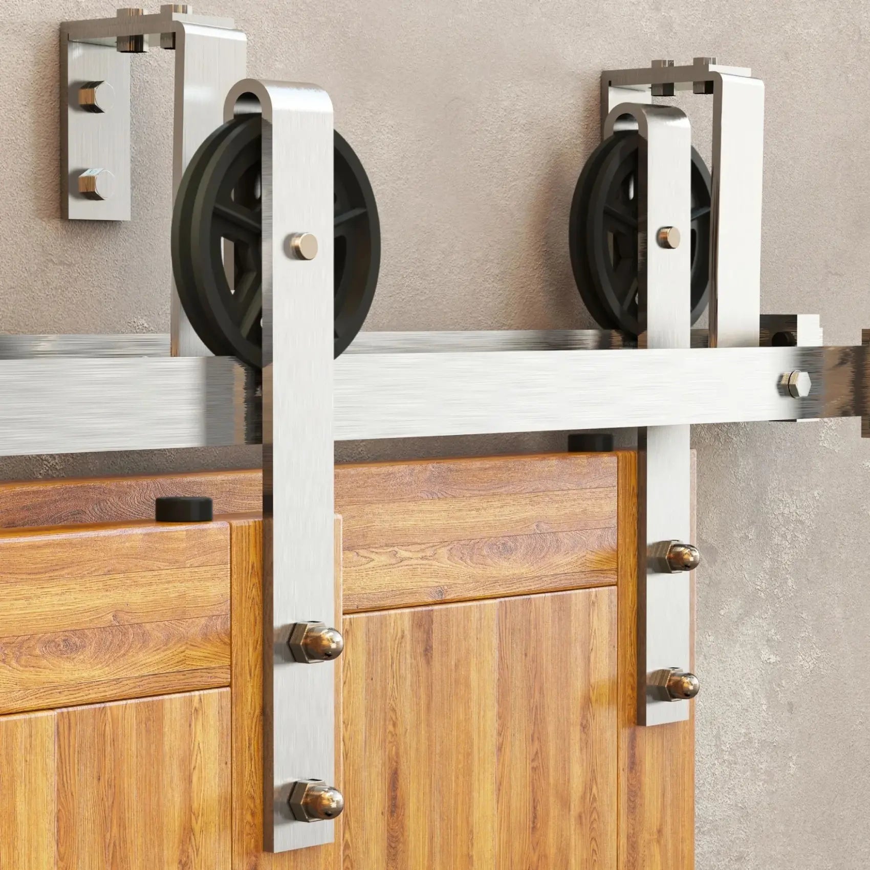 Spoke Wheel Brushed Nickel Double Track Bypass Barn Door Hardware Kit