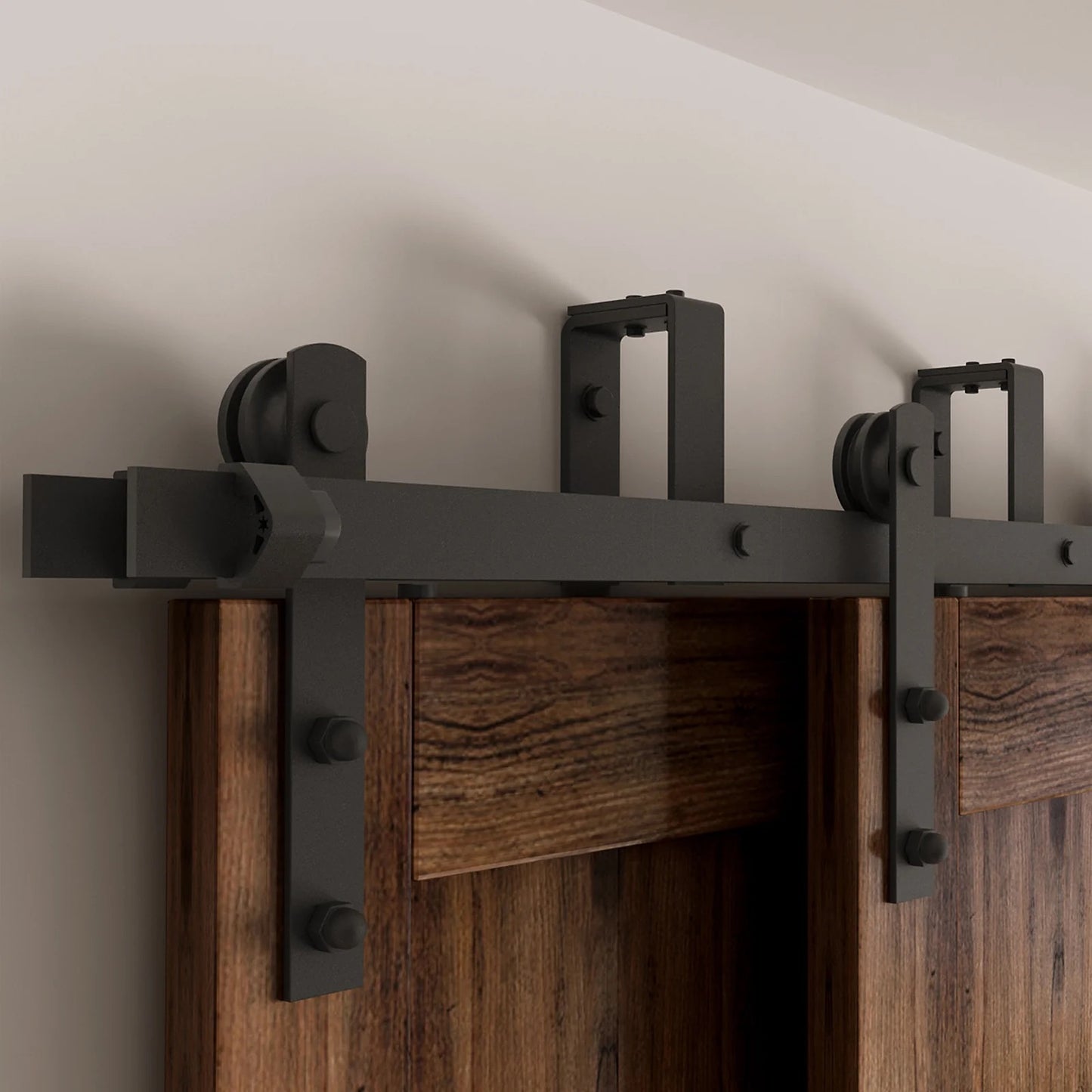 Straight Double Track Bypass Barn Door Hardware Kit by TBDHS