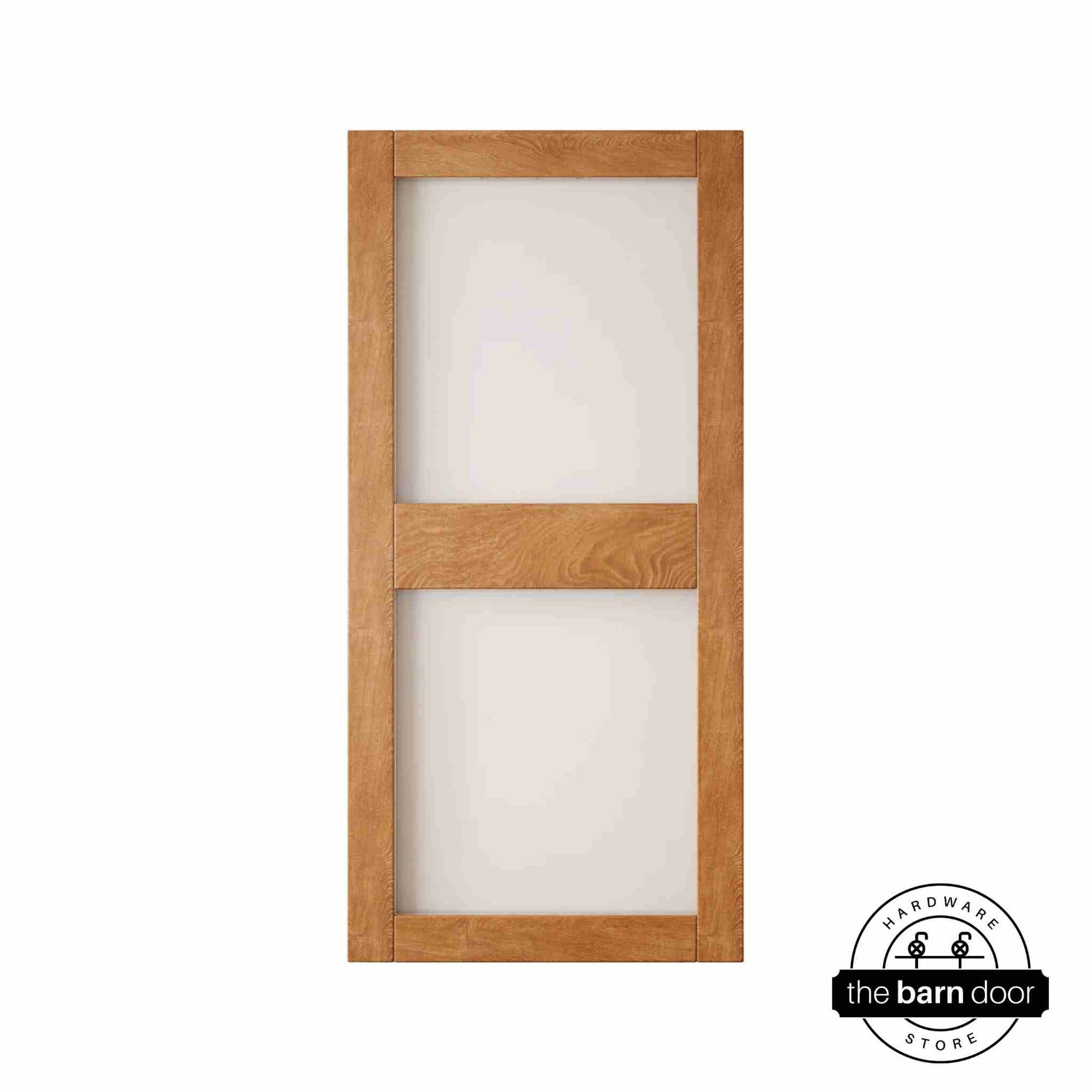 Wooden door with glass on a white background