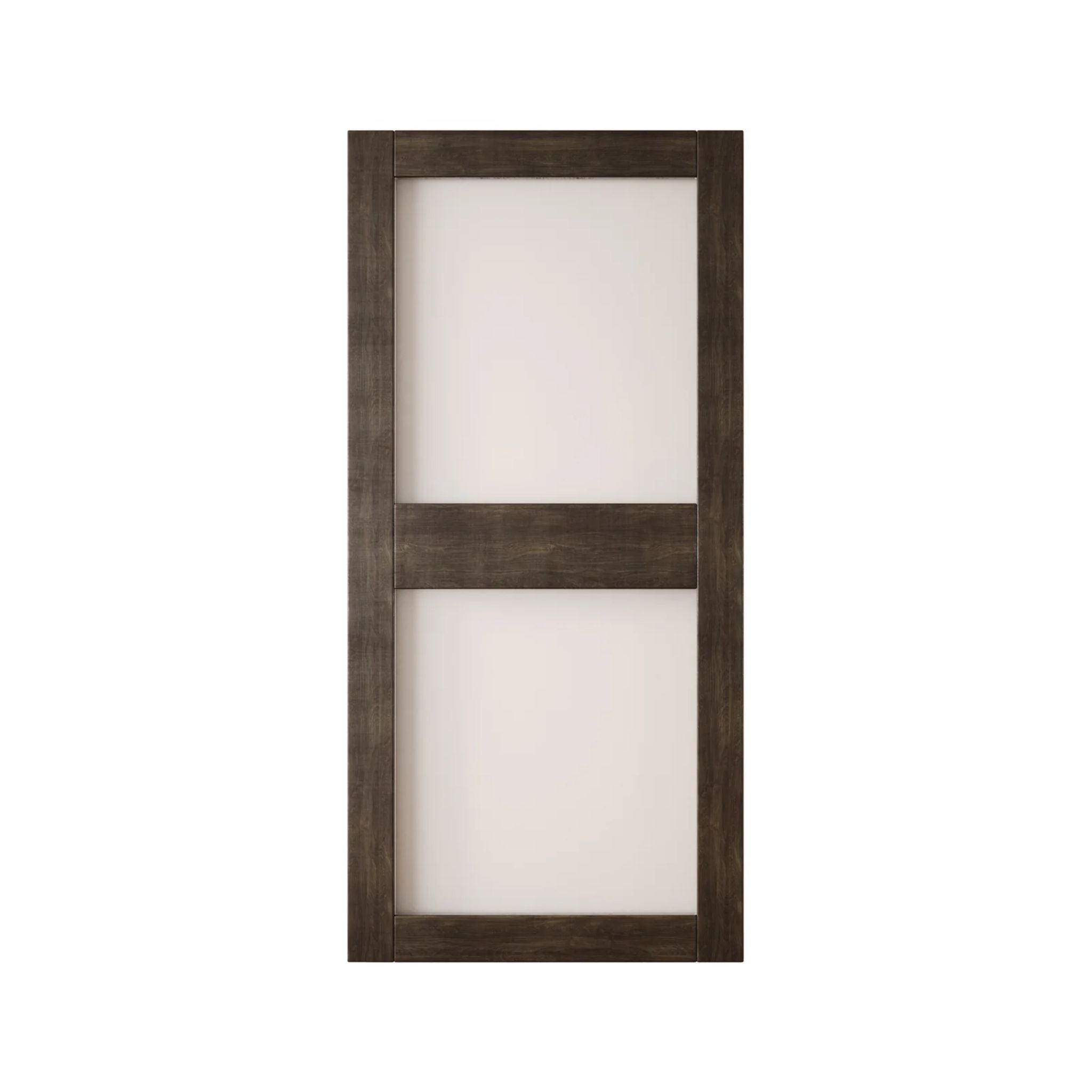 Wooden barn door with glass on a white background