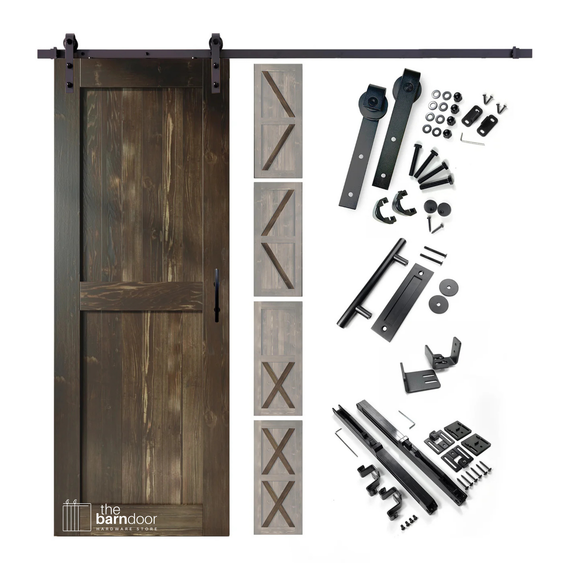 Ebony Barn Door with Classic Single Track Barn Door Kit by TBDHS