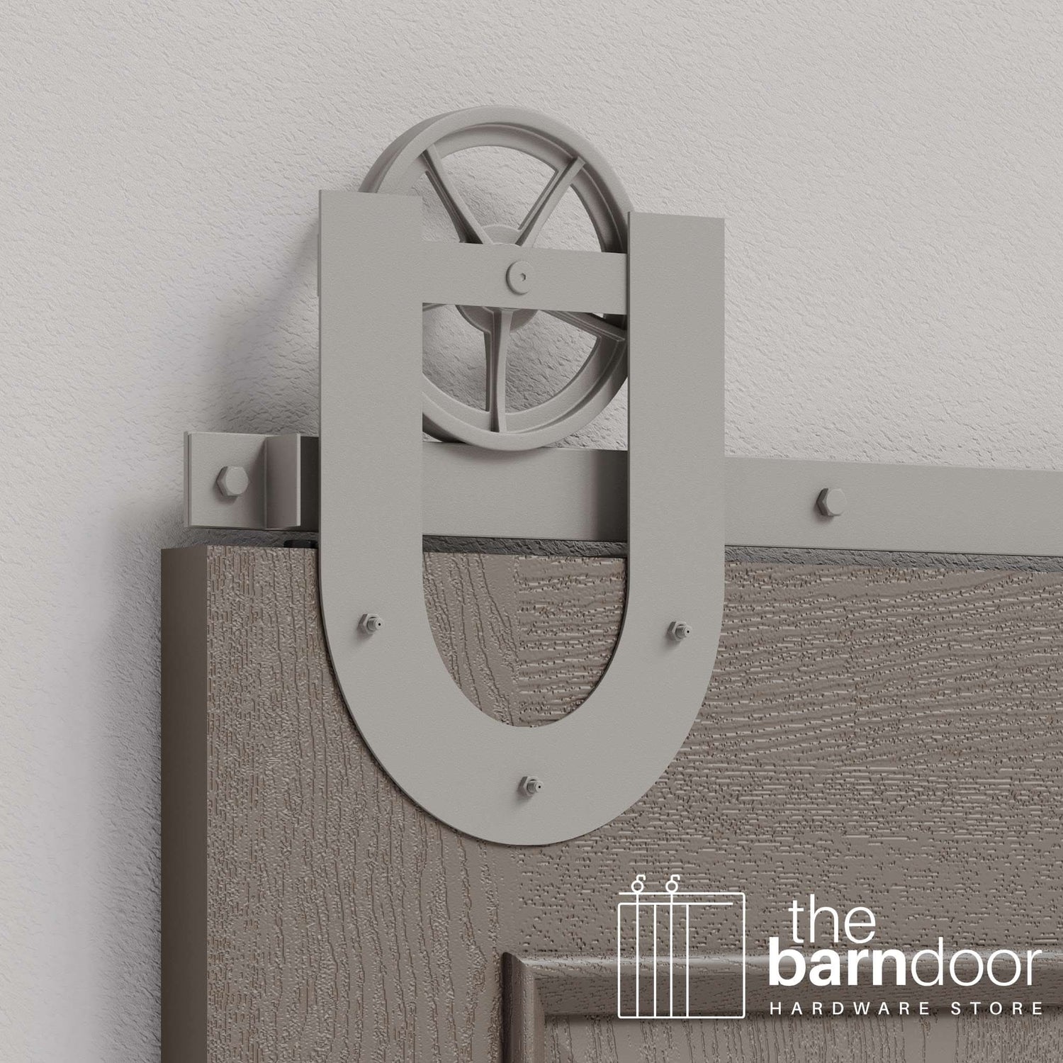 Flint Gray Horseshoe Wagon Wheel Heavy Duty Single Track Barn Door Hardware