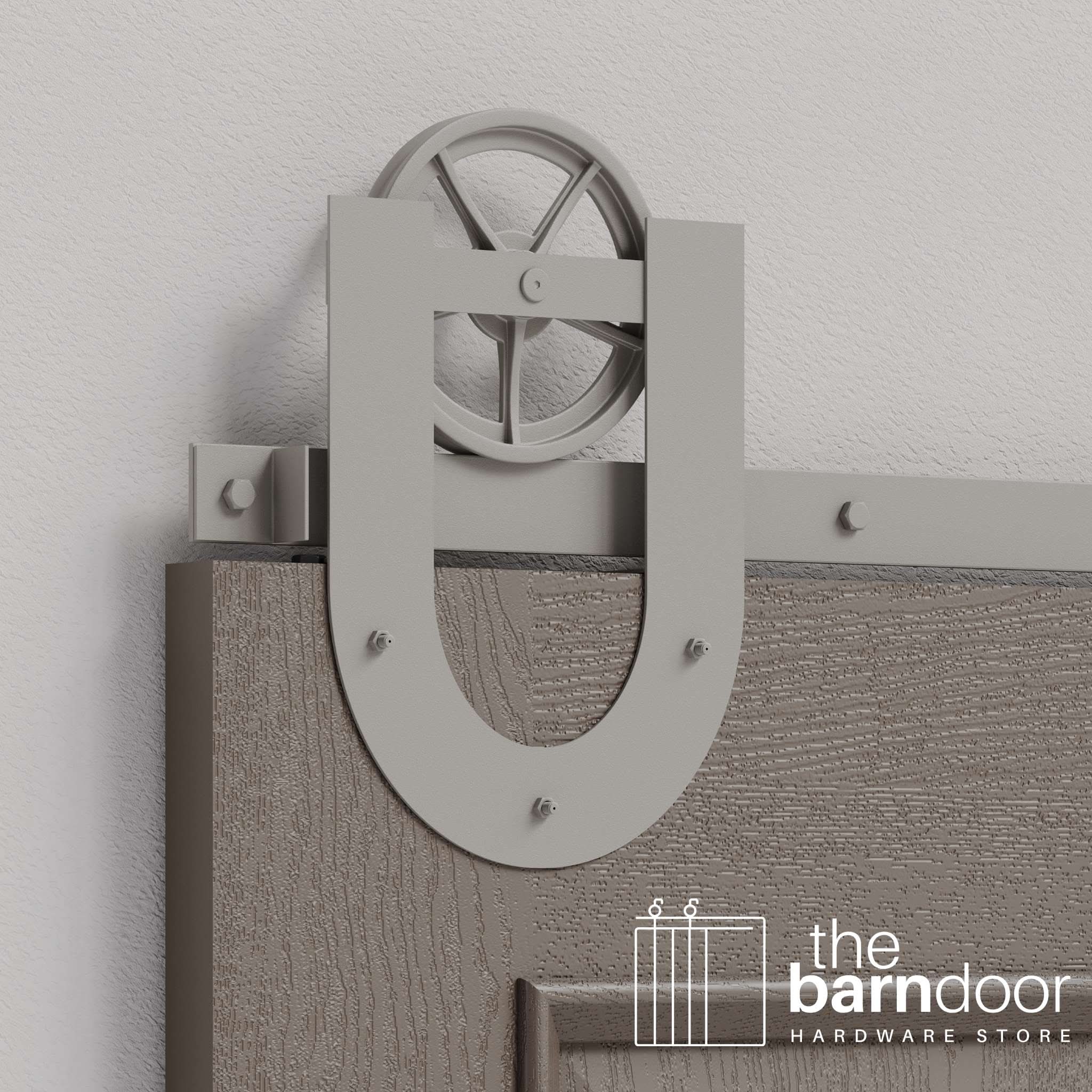 Flint Gray Horseshoe Wagon Wheel Heavy Duty Single Track Barn Door Hardware