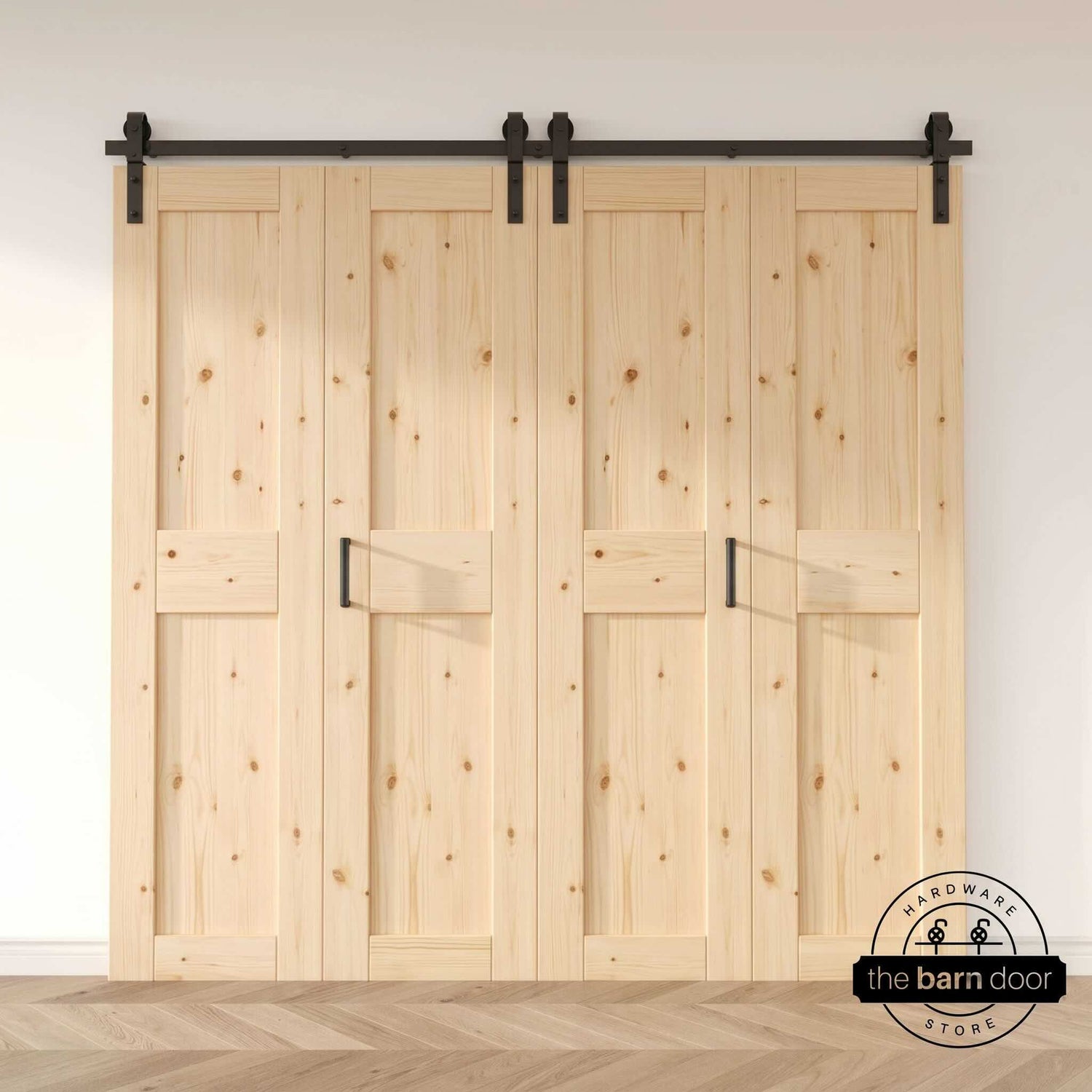 Front Mount 4 Door Bifold Barn Door Hardware Kit Closed