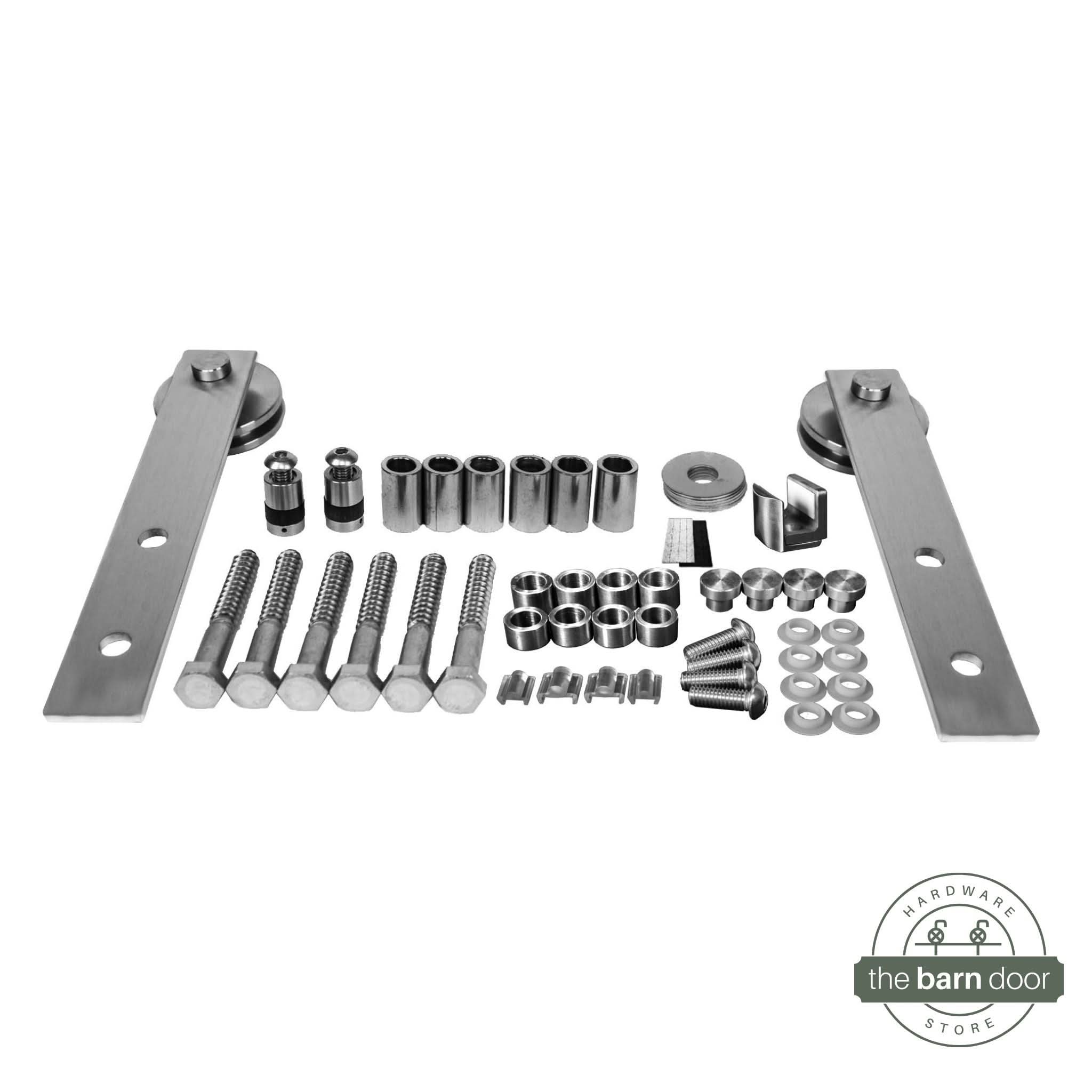 Soft Corner Strap stainless steel barn door hardware kit with rounded corners.