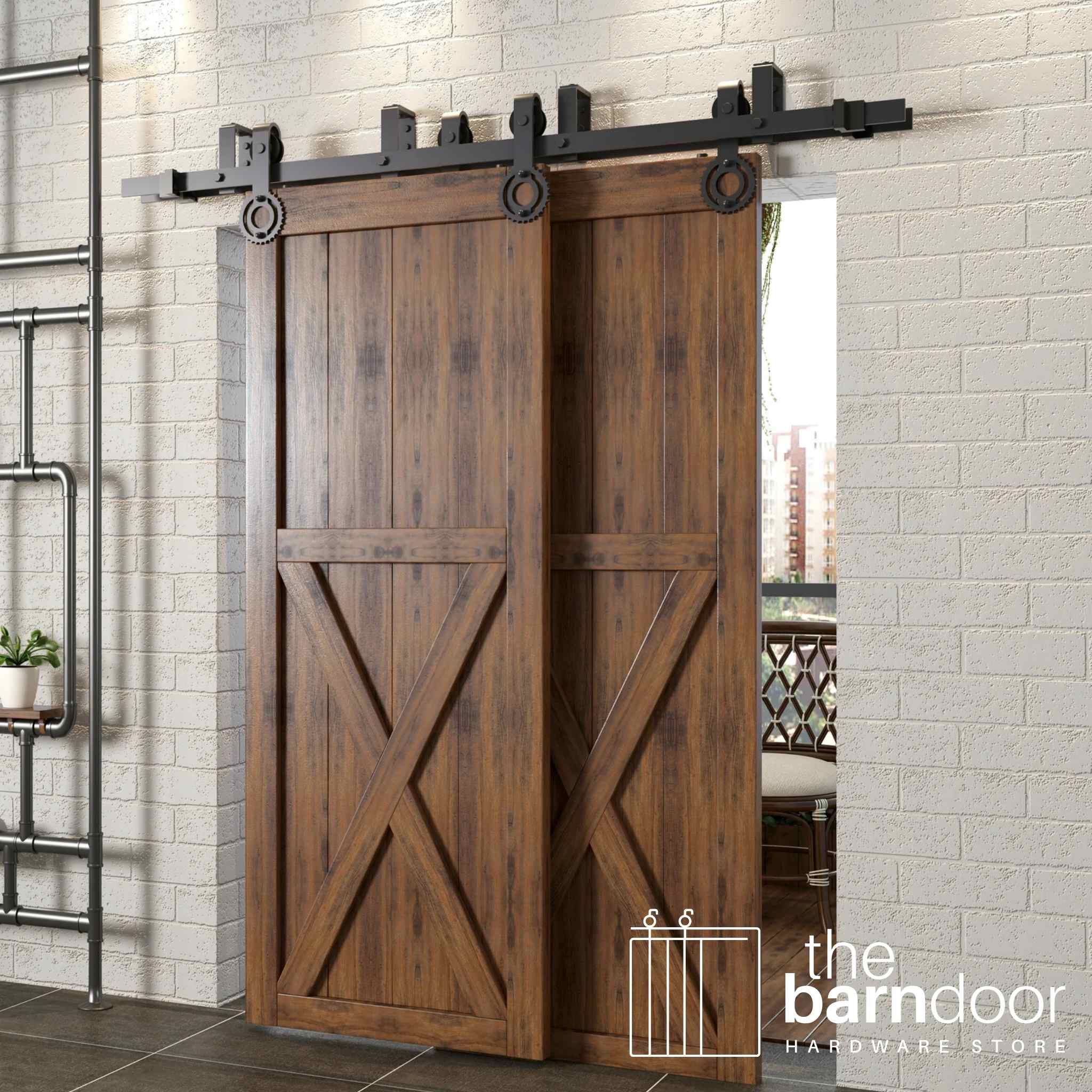 Double Track Bypass Gear Barn Door Hardware Kit
