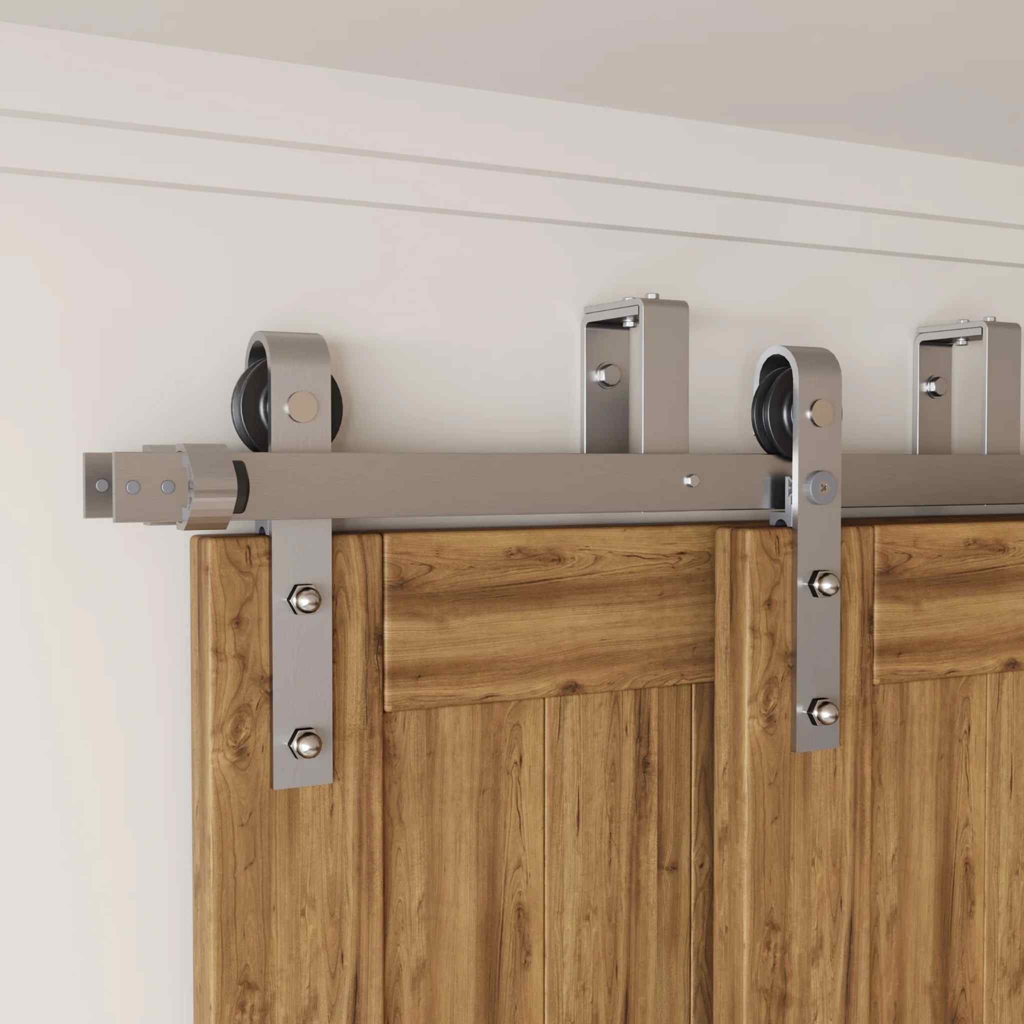 J-Strap Brushed Nickel Double Bypass Barn Door Hardware Kit