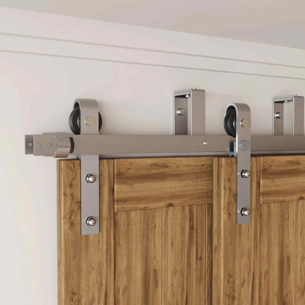 J-Strap Brushed Nickel Double Bypass Barn Door Hardware Kit