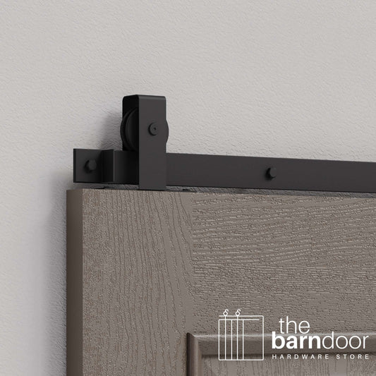 Matte Black Flat Top Top Mount Heavy Duty Single Track Barn Door Hardware