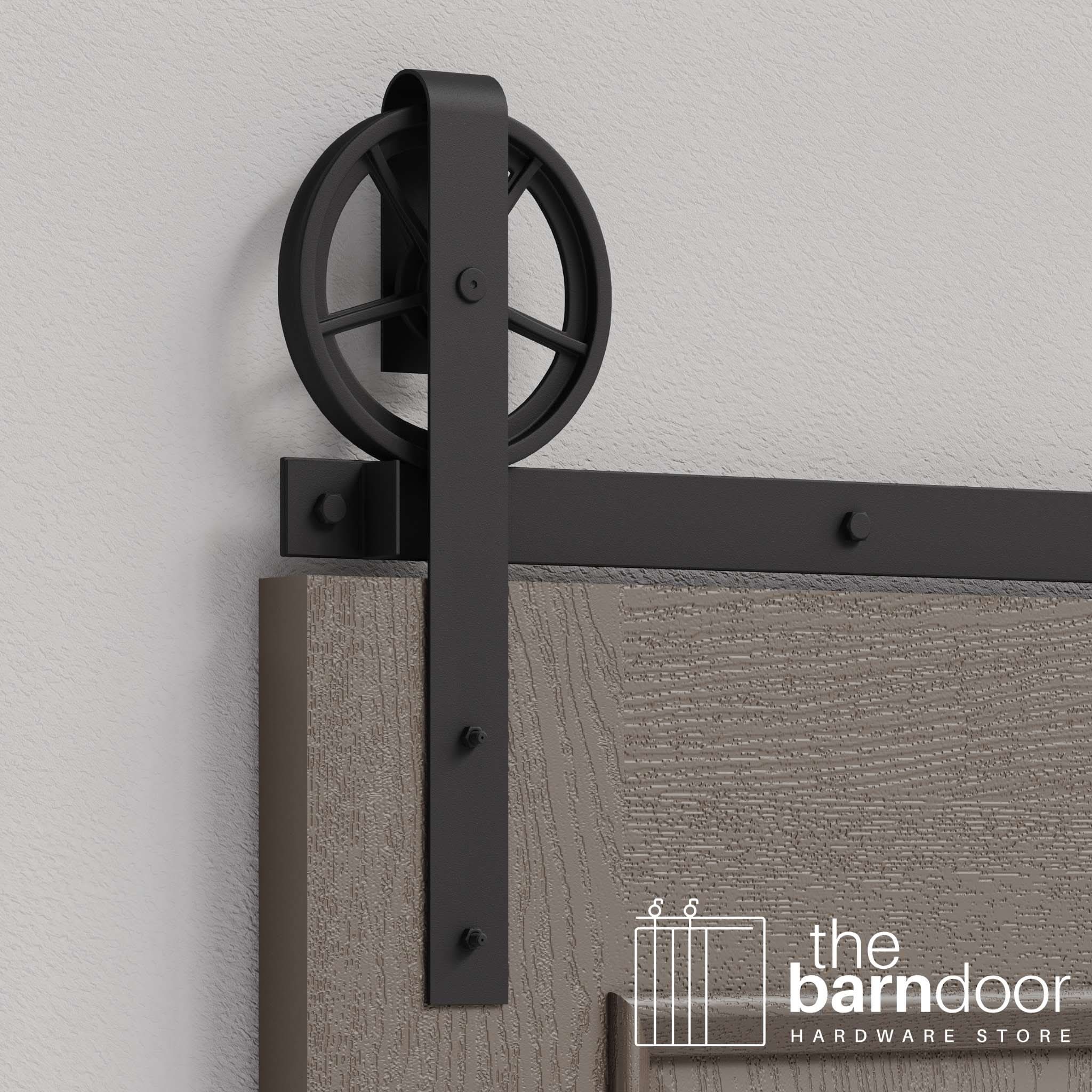 Matte Black Wagon Wheel Heavy Duty Single Track Barn Door Hardware