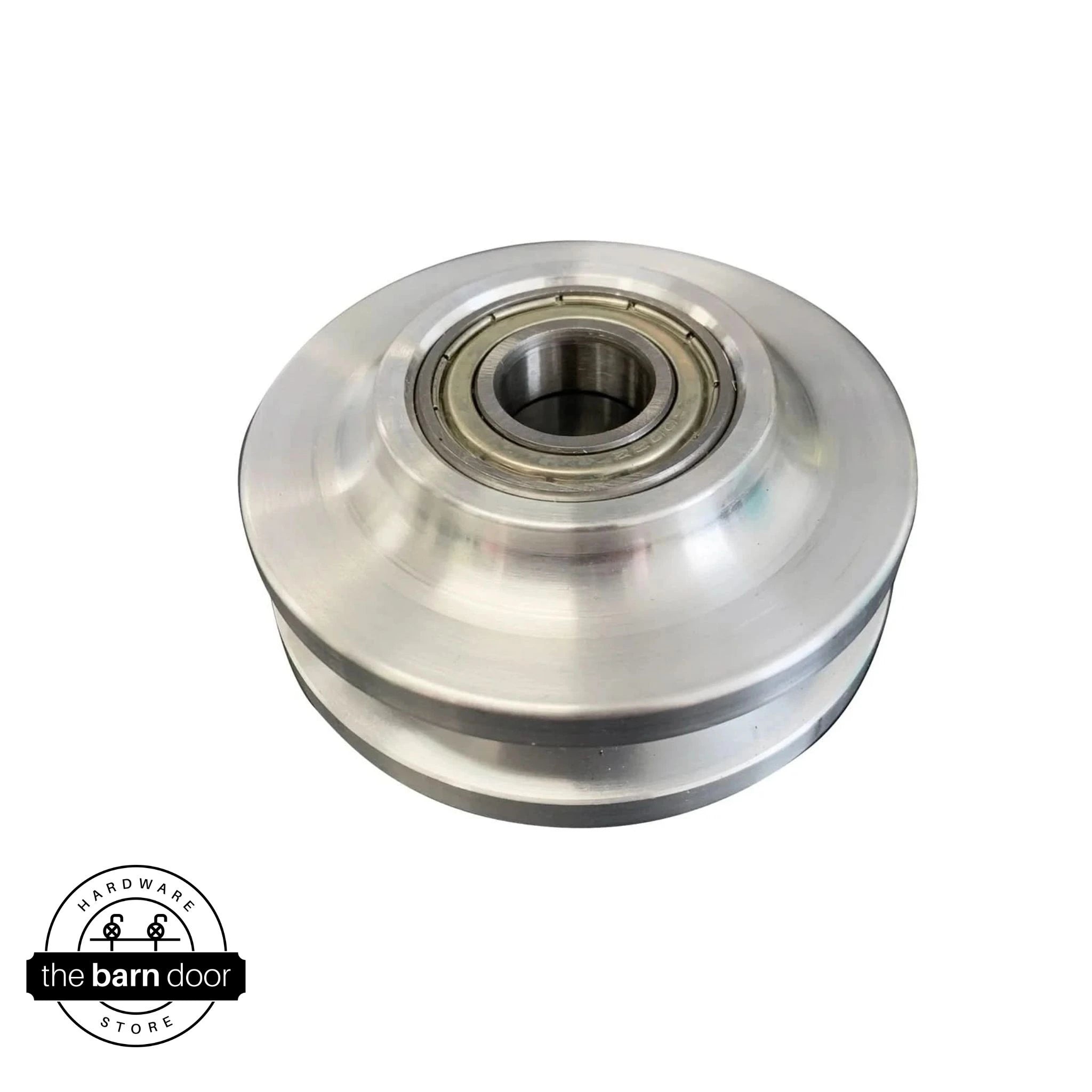 Metal wheel rollers for barn door hardware top view.