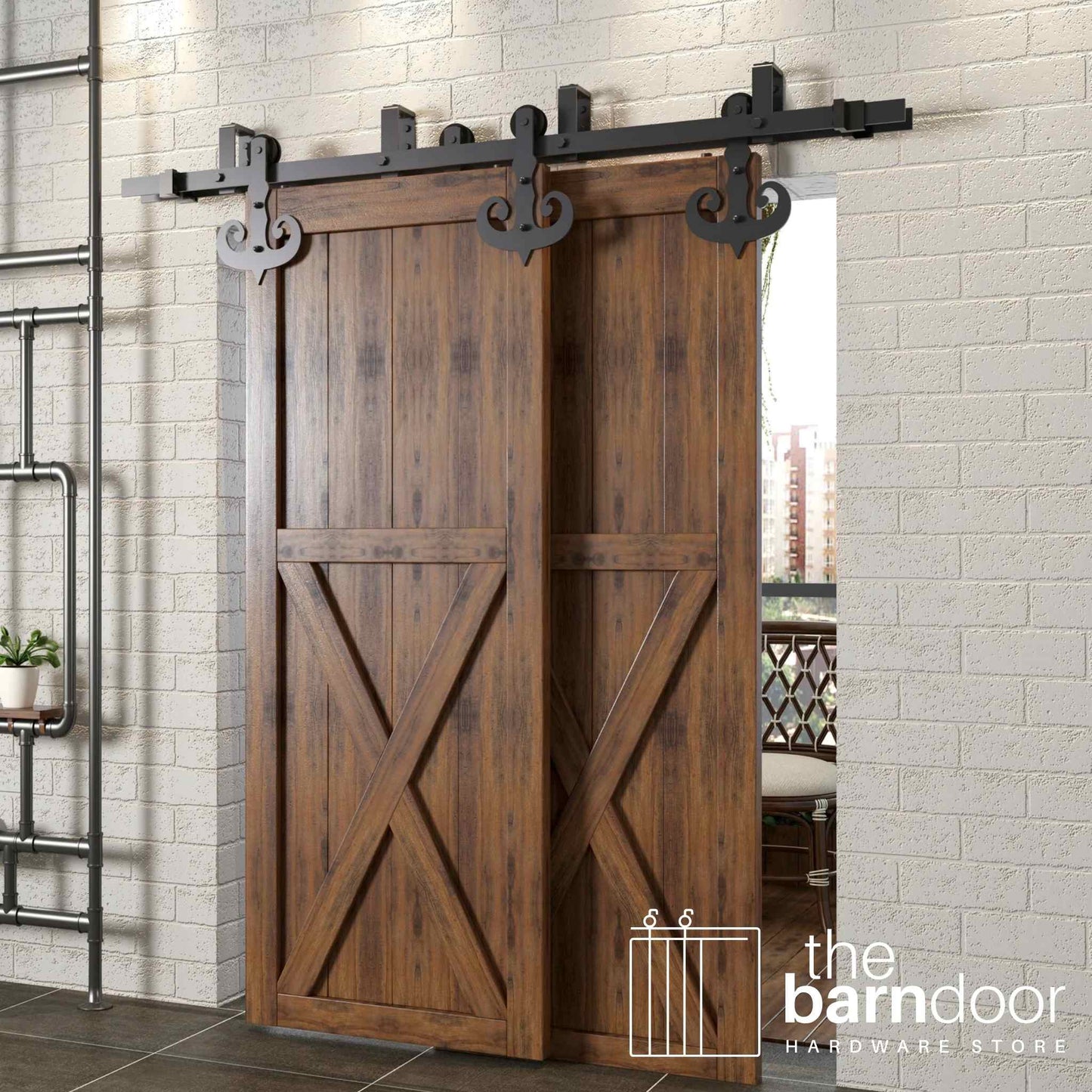 Mustache Double Track Bypass Barn Door Hardware Kit