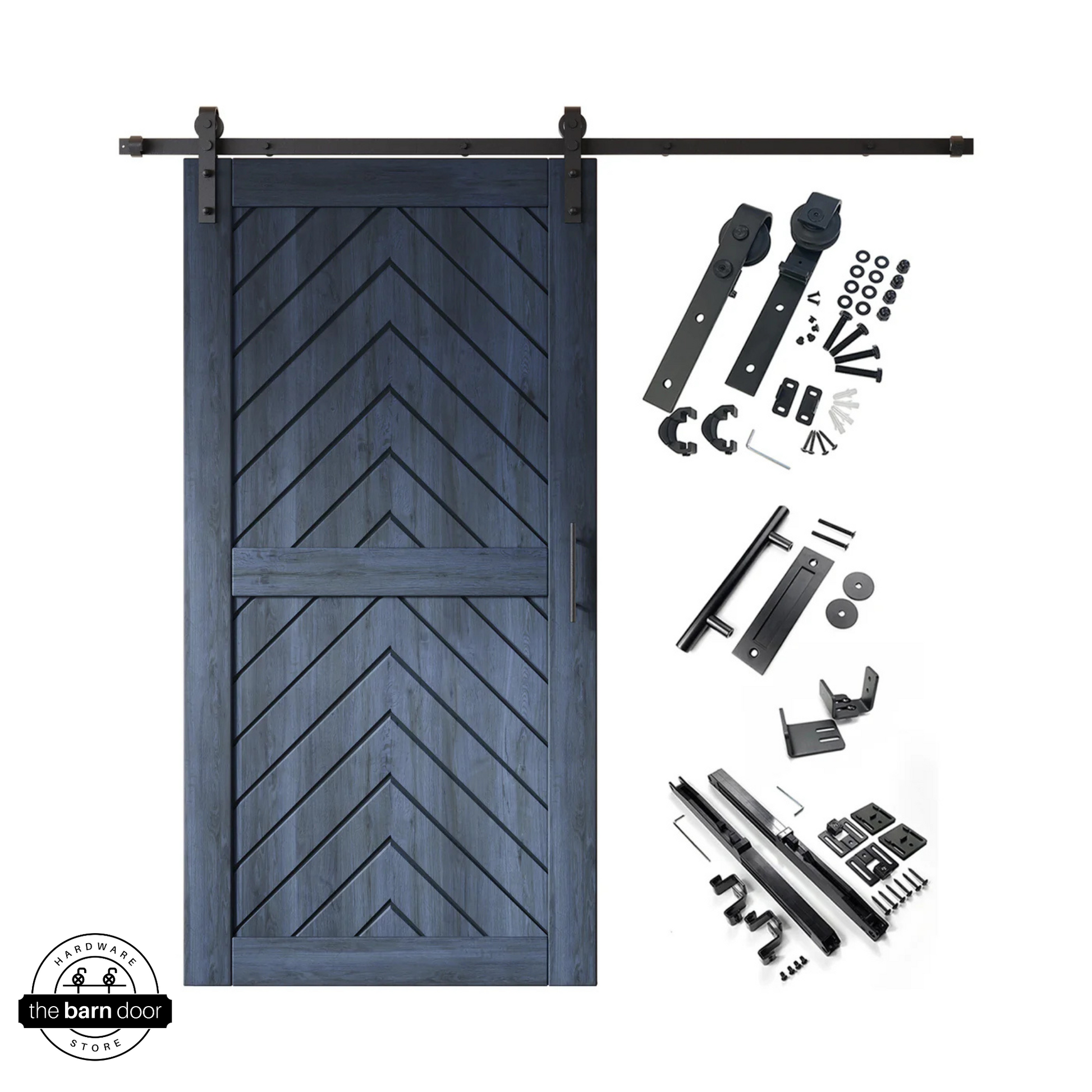 Navy Fishbone Classic Single Track Barn Door Kit