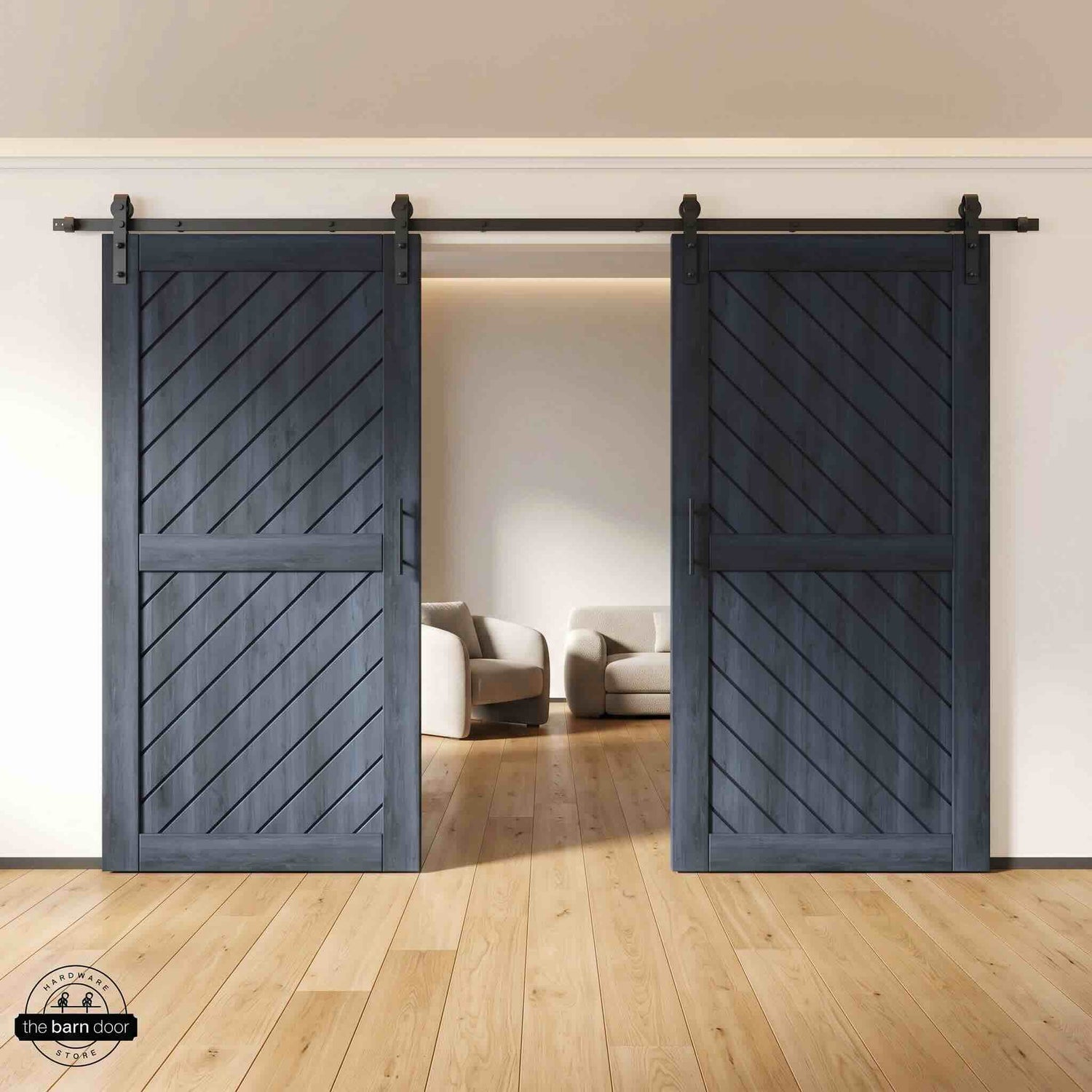 Navy Slanted Double Barn Door