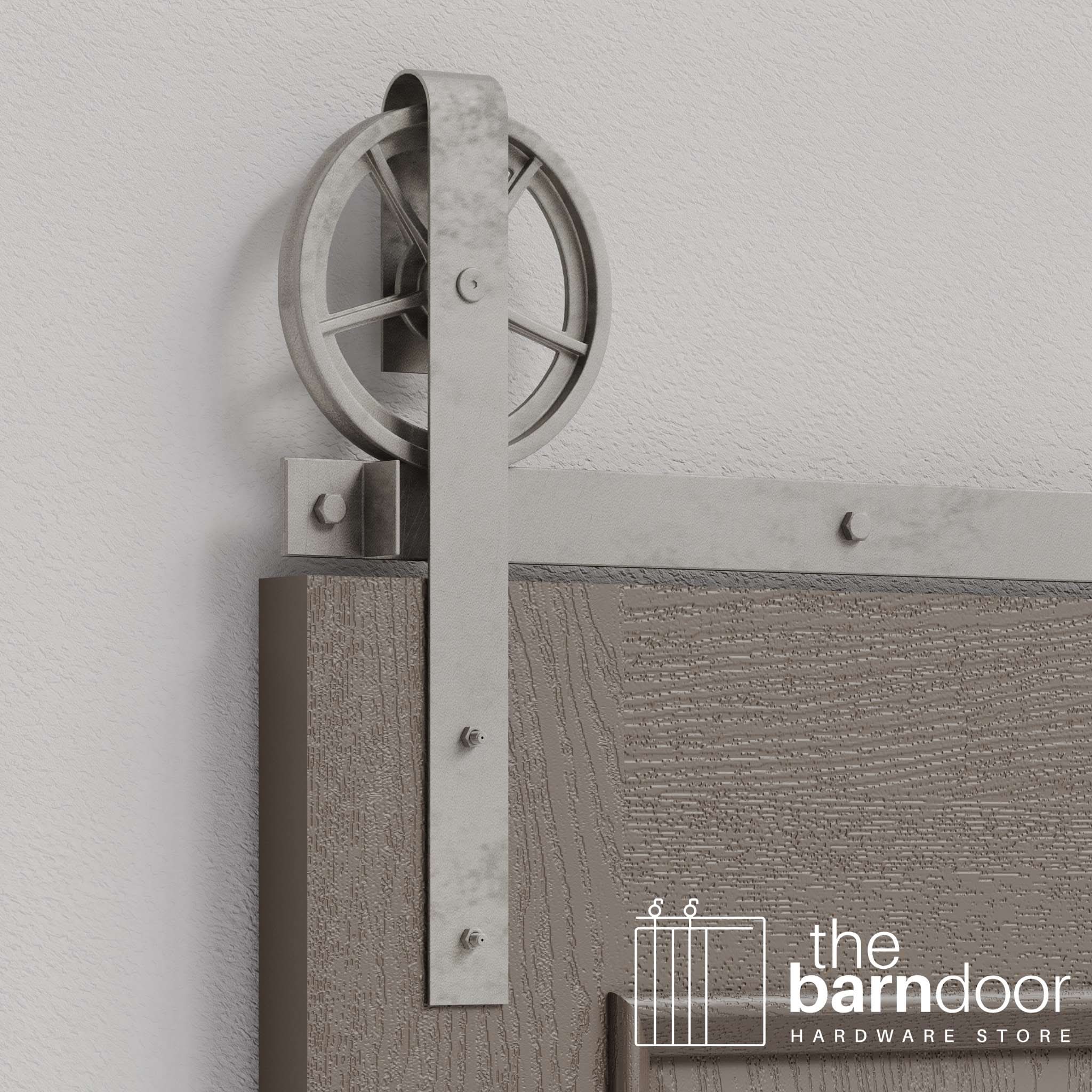 Raw Steel Wagon Wheel Heavy Duty Single Track Barn Door Hardware