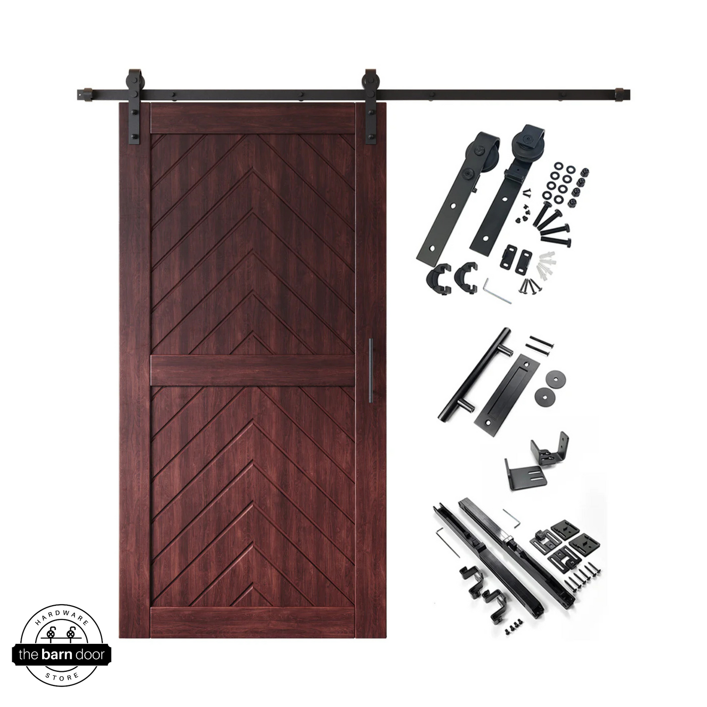 Red Mahogany Fishbone Classic Single Track Barn Door Kit